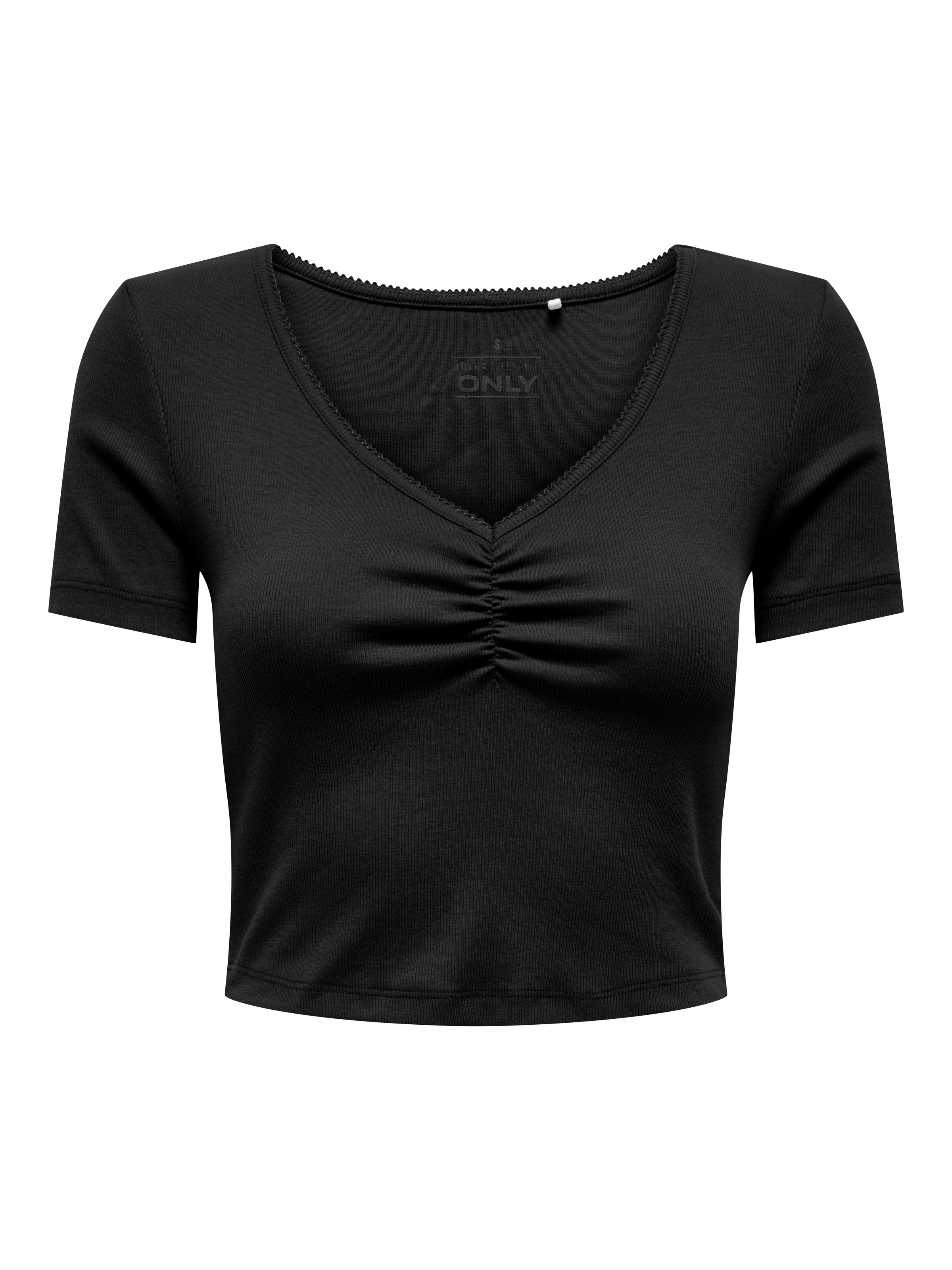 ONLY T-shirt à manches courtes »ONLBETTY LIFE S/S SCALLOP V-NECK CC JRS« avec fronces au décolleté