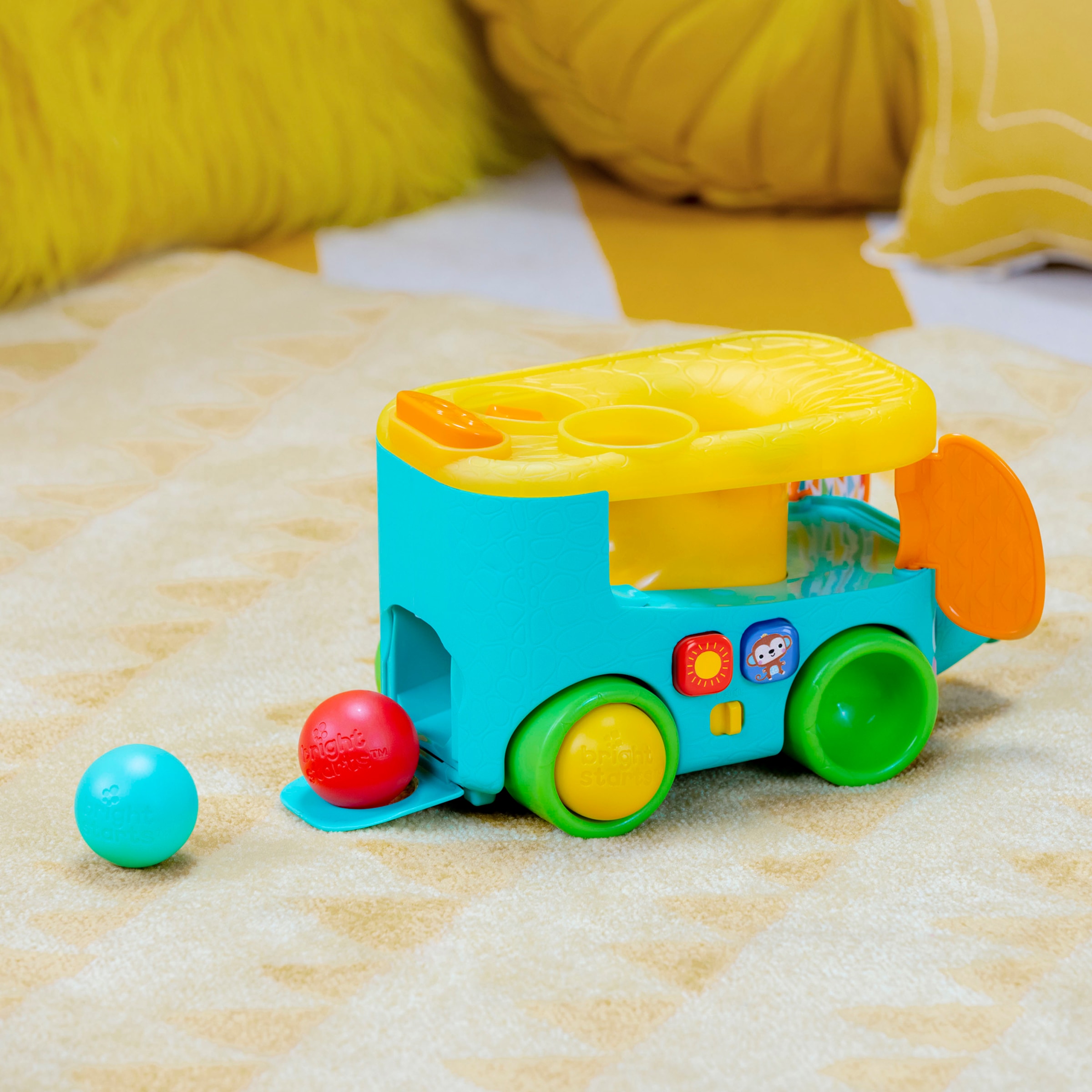 Bright Starts Lernspielzeug »Pop & Roll Safari Bus  Ball Play Toy« mit Licht und Sound