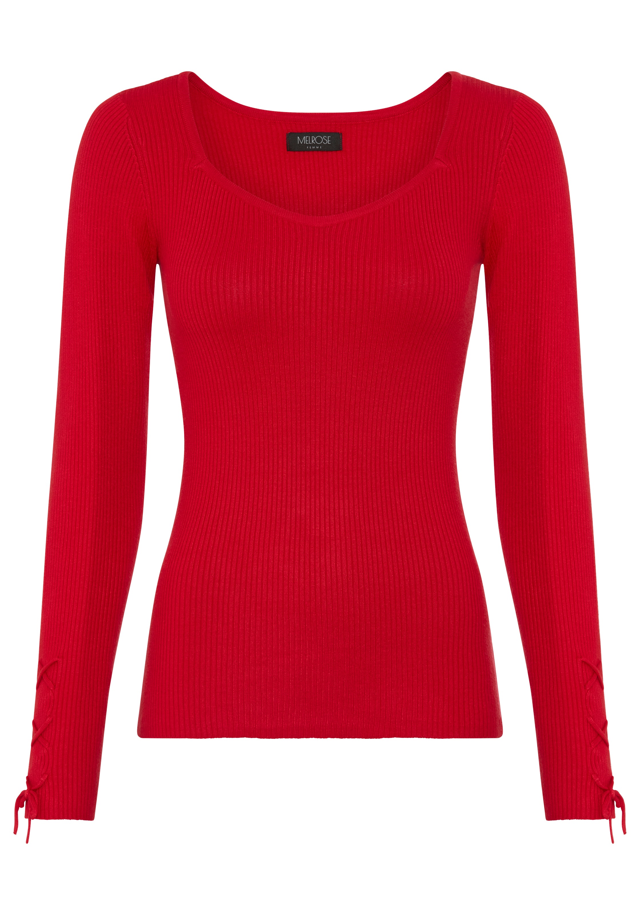 Melrose Strickpullover feminine Passform aus Rippe mit Schnürung