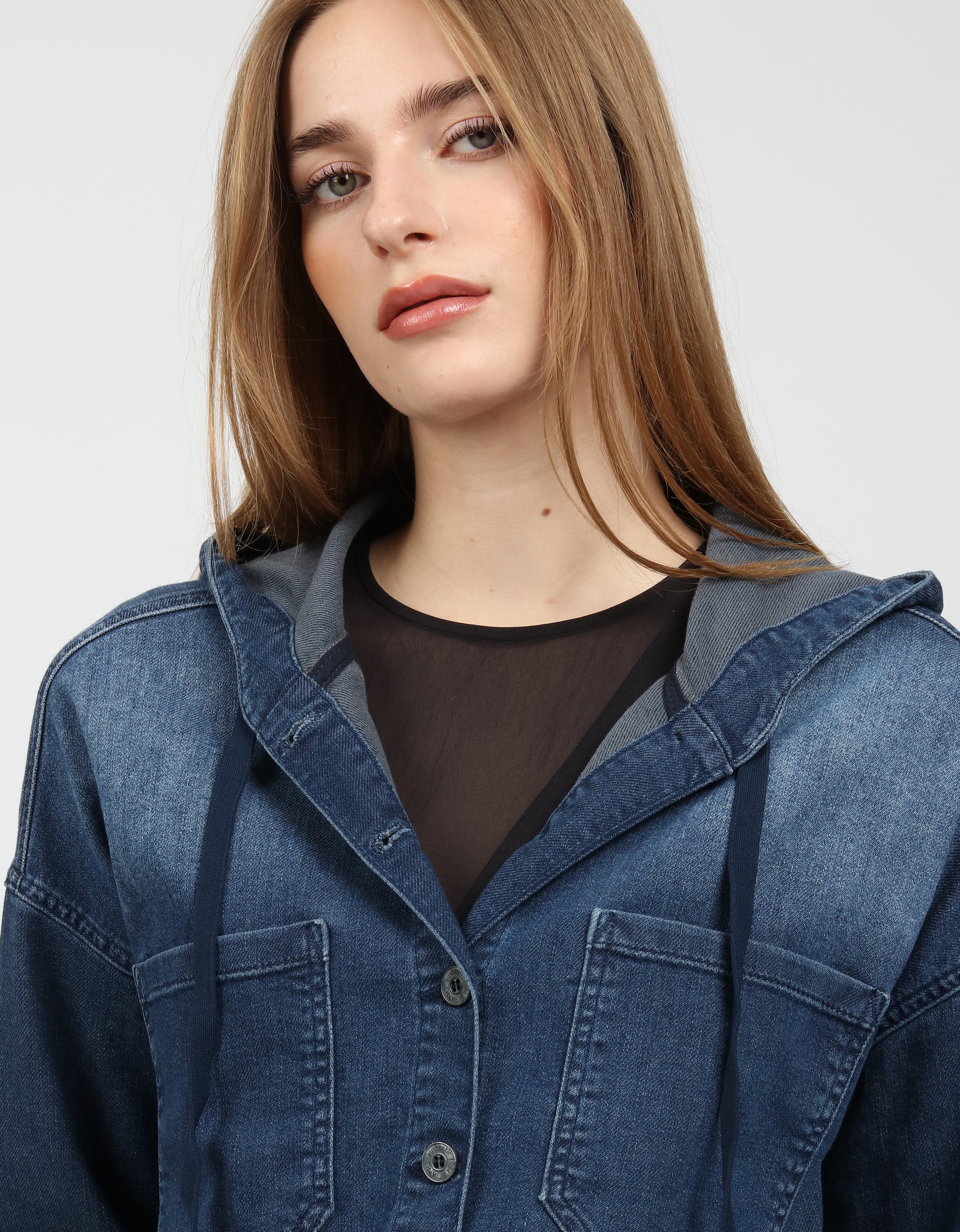 GANG Veste en jean »94ALICE CAP LONG« mit Kapuze mit Kapuze