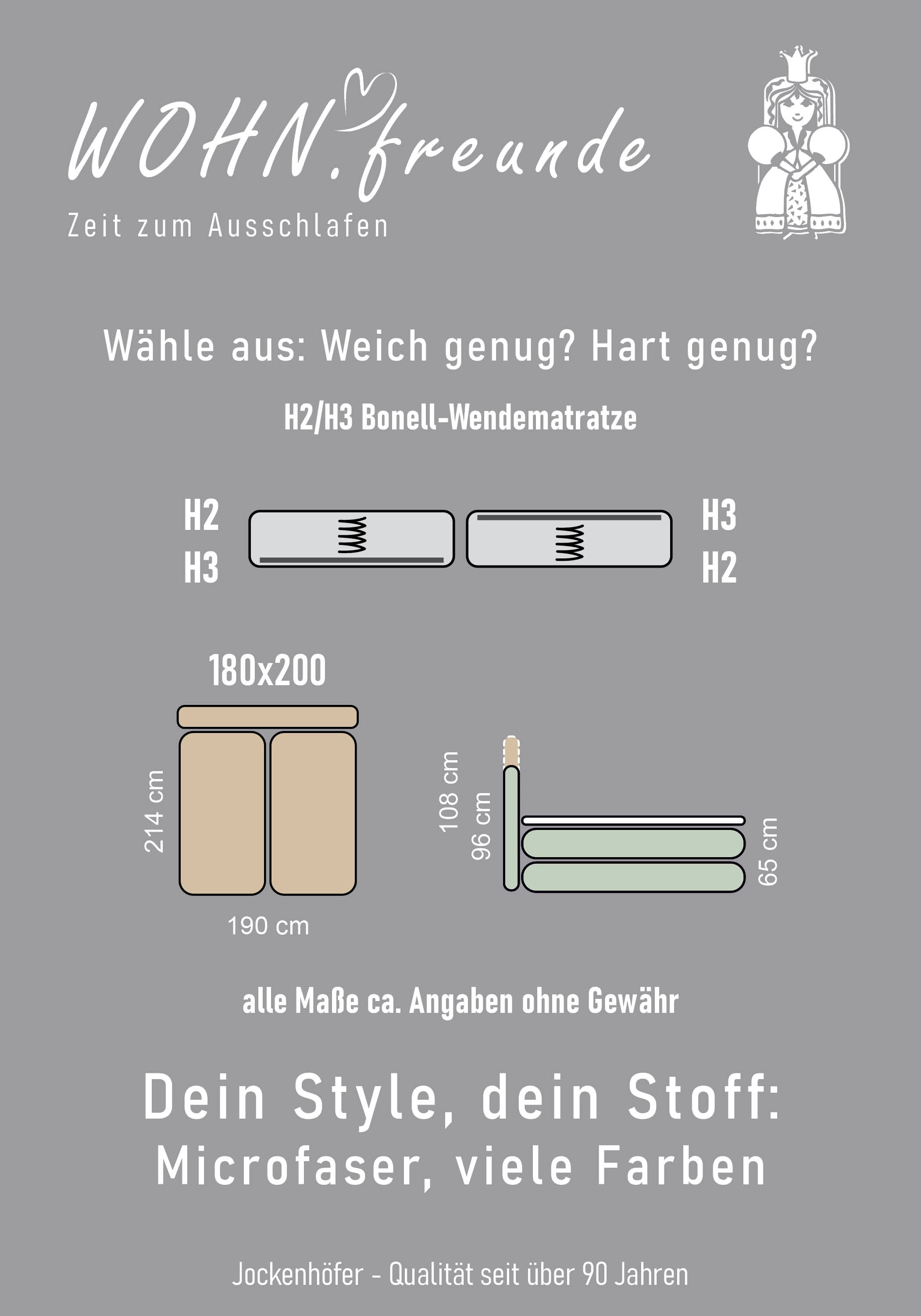 Jockenhöfer Gruppe Boxspringbett »Kati erhältlich in der Grösse 180x200cm« mit Topper, Bettkasten und höhenvariablen Kopfteil (96 cm - 108 cm)