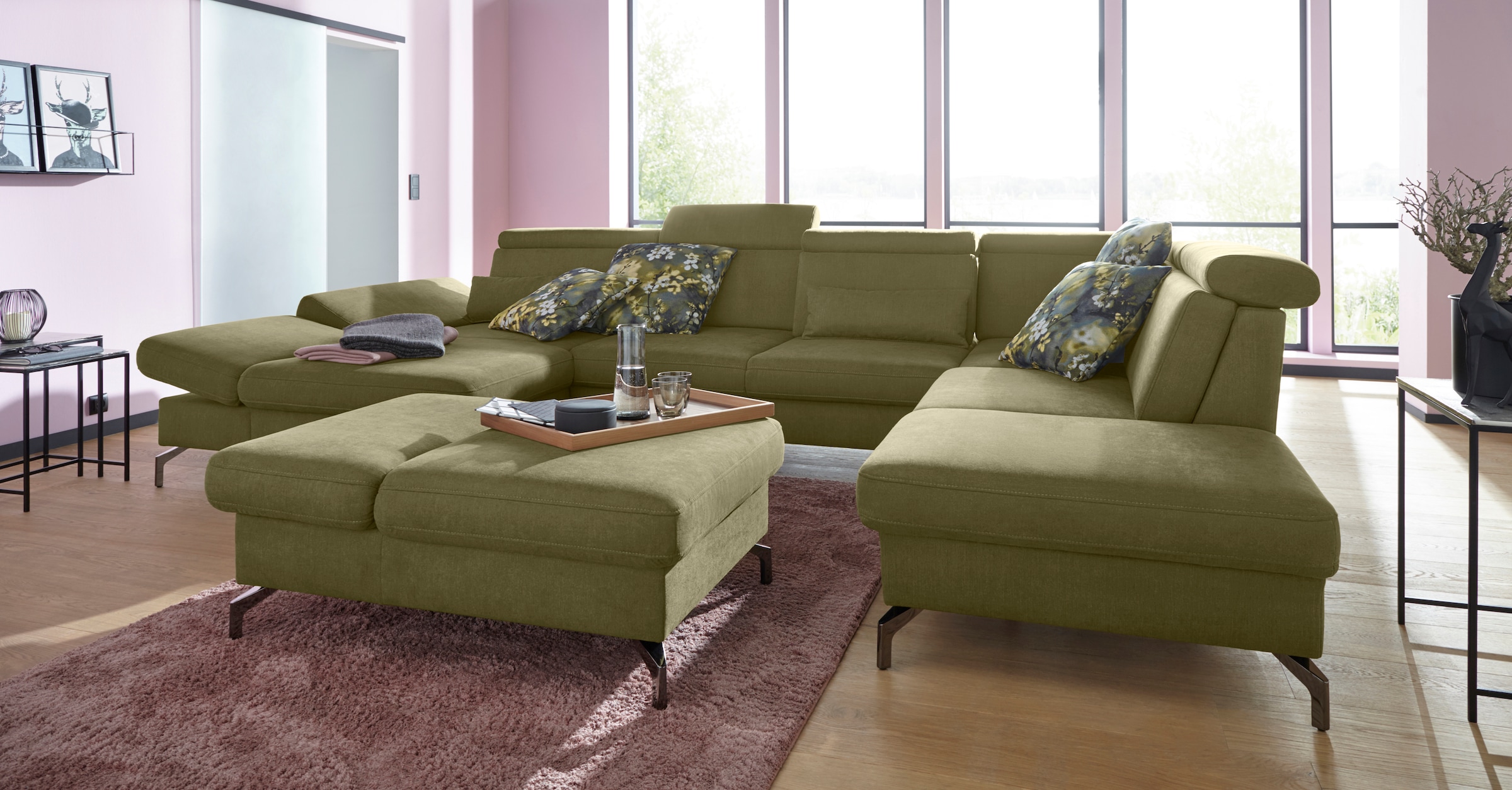 sit&more Wohnlandschaft »Brisbane U-Form« Fusshöhe 12 cm, inklusive Sitztiefen-, Armteil- und Kopfteilverstellung