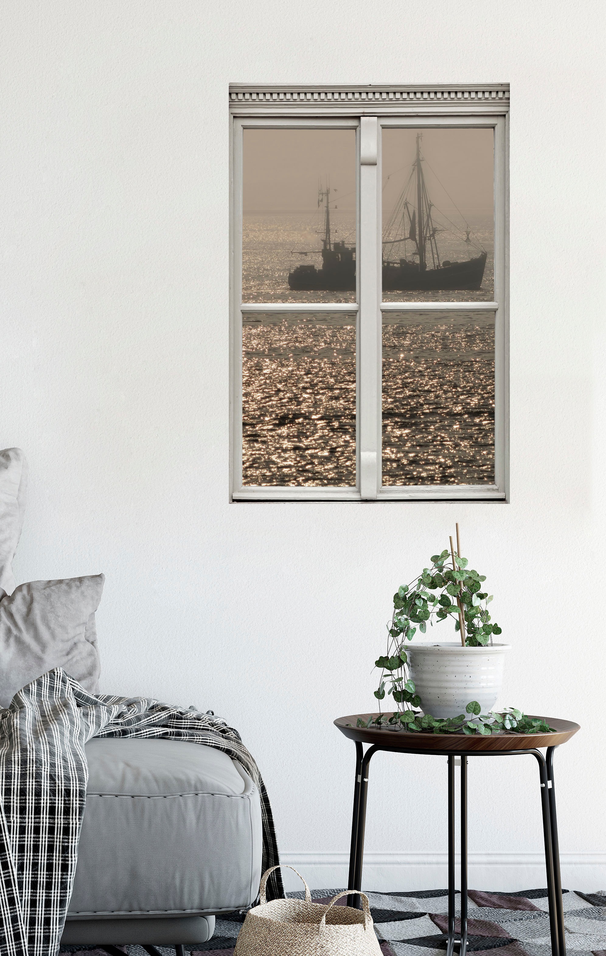 queence Autocollants muraux »Schiff« Wandsticker, Wandbild, selbstklebend, 3D, Fenster