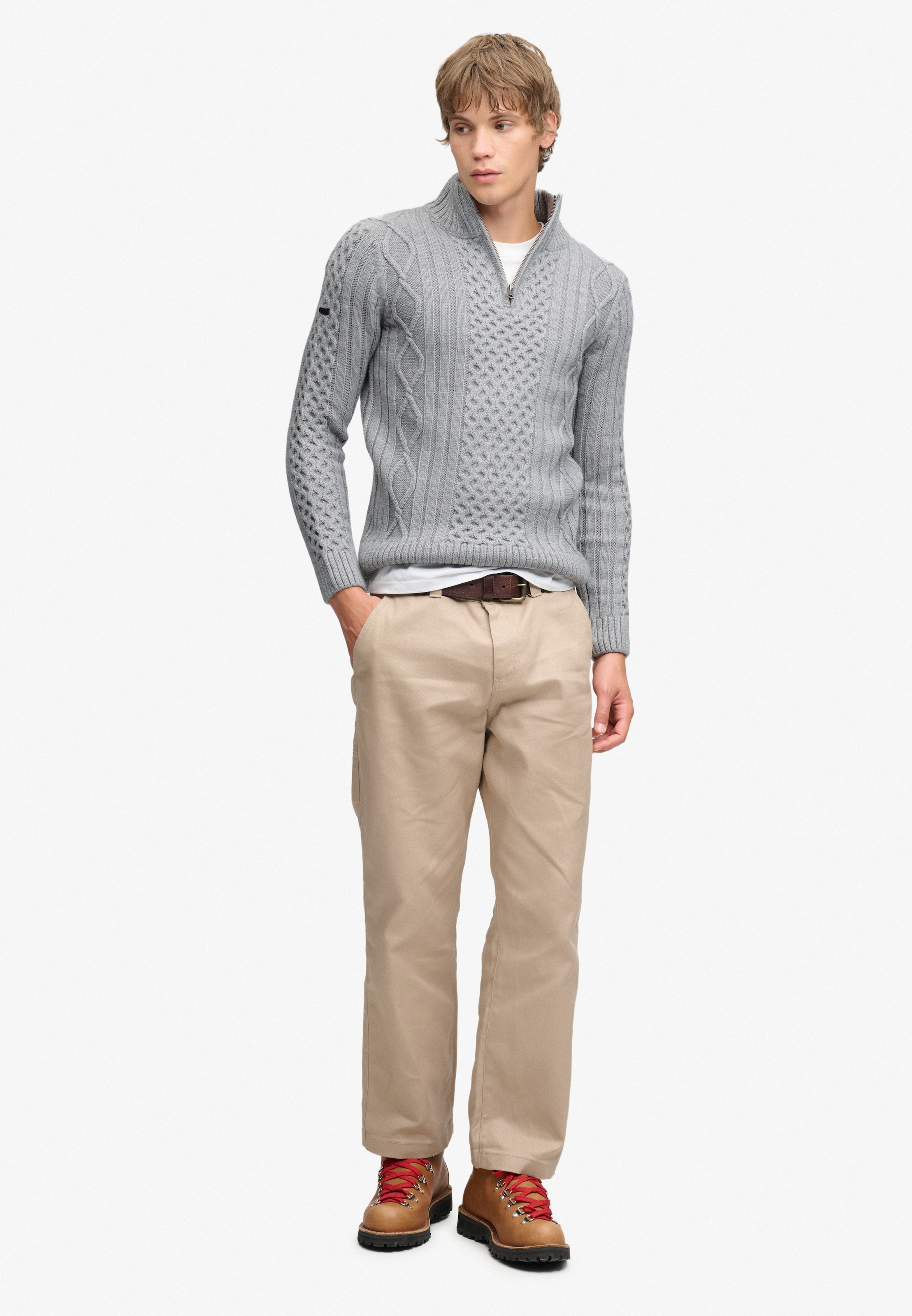 Superdry Pull en tricot »JACOB CABLE HALF ZIP KNIT« Mélange de matières, coupe slim