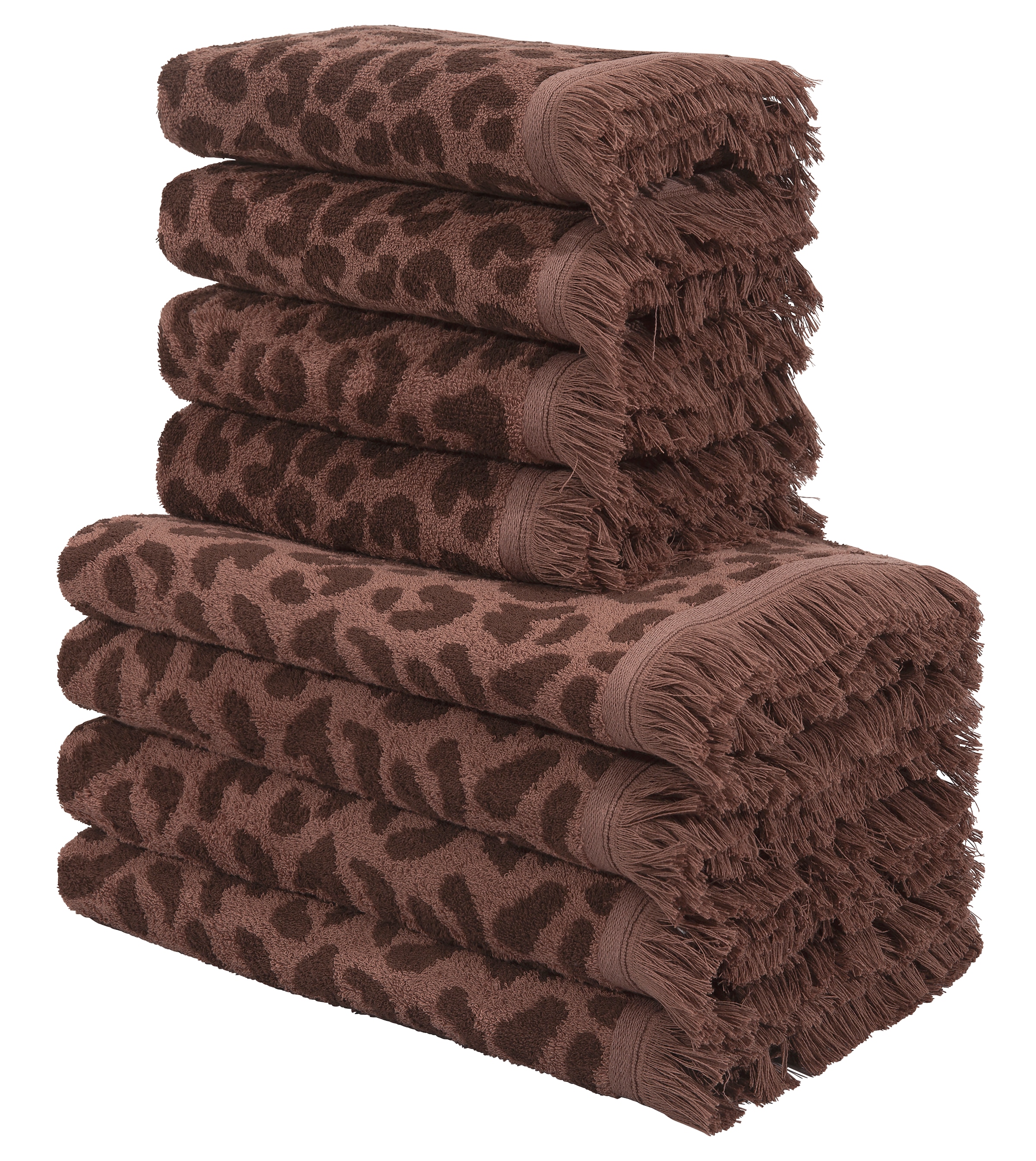 GOODproduct Handtuch Set »Tiffani, Leopardenmuster, Premium Handtücher 8-tlg, 500 gr/m²« Set 8 Frottier 4 Duschtücher, 4 Handtücher, Animal Print, Leo, modern, mit Fransen