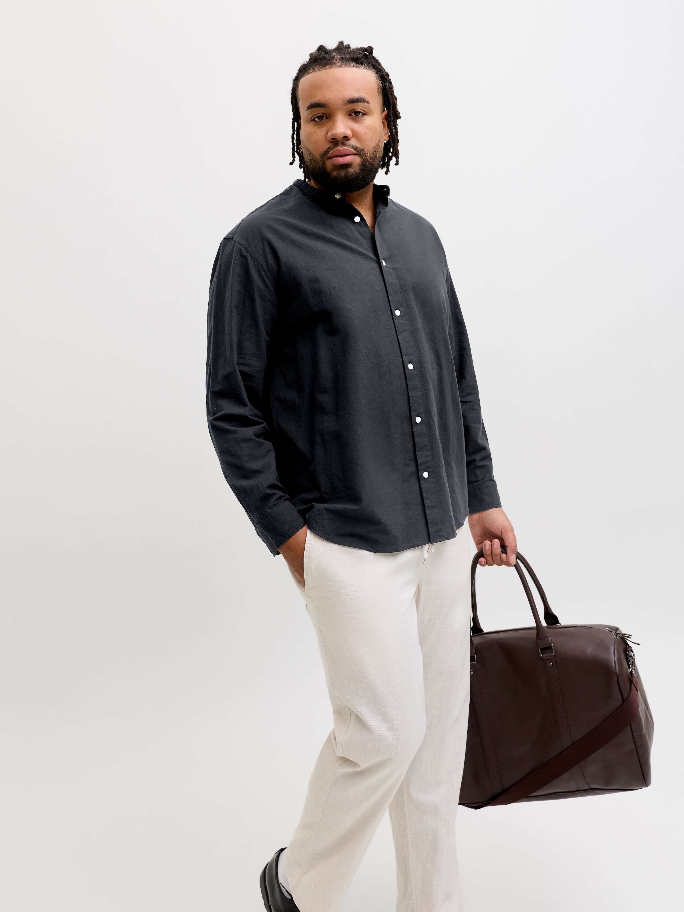 Jack & Jones PlusSize Chemise à manches longues »JJEBREEZE LINEN BLEND BAND SHIRT L PLS« mit Stehkragen