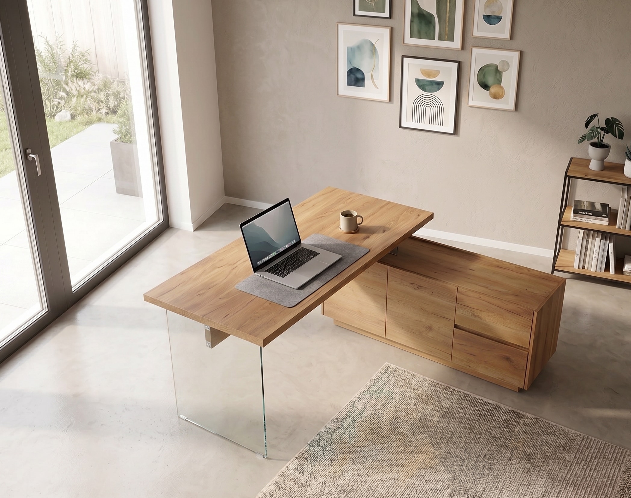 Jahnke Bureau d'angle »LUX C 160 E« bureau d'angle, montable des deux côtés, verre, 2 compartiments + 2 tiroirs