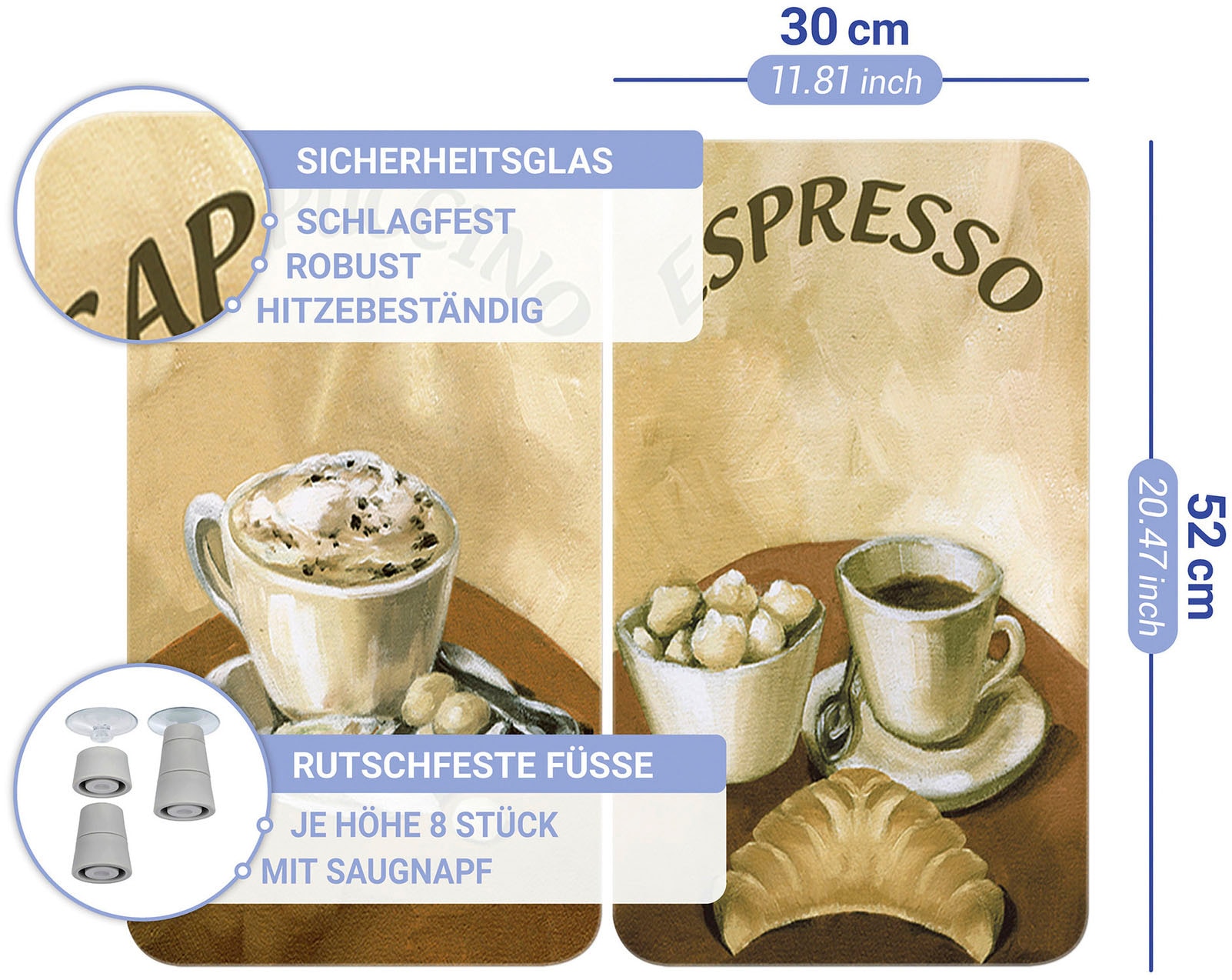 WENKO Herd-Abdeckplatte »Universal Modell Kaffee« Herdabdeckung für alle Herdarten, kratzfest, mit rutschfesten Füssen