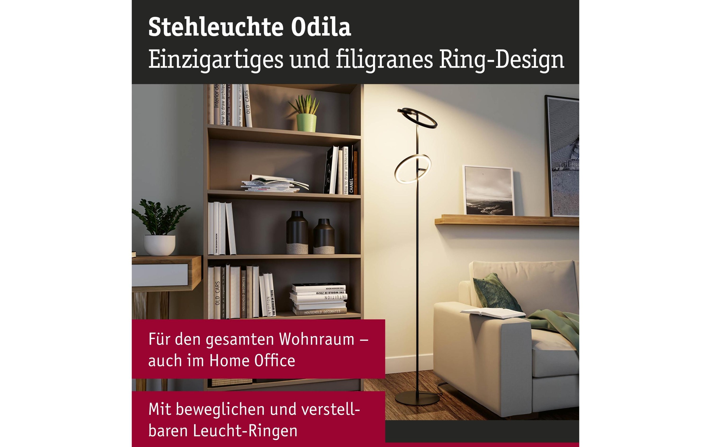 Paulmann Lampadaire à LED »Stehleuchte Odila, Schwarz matt« Module LED blanc chaud - blanc froid