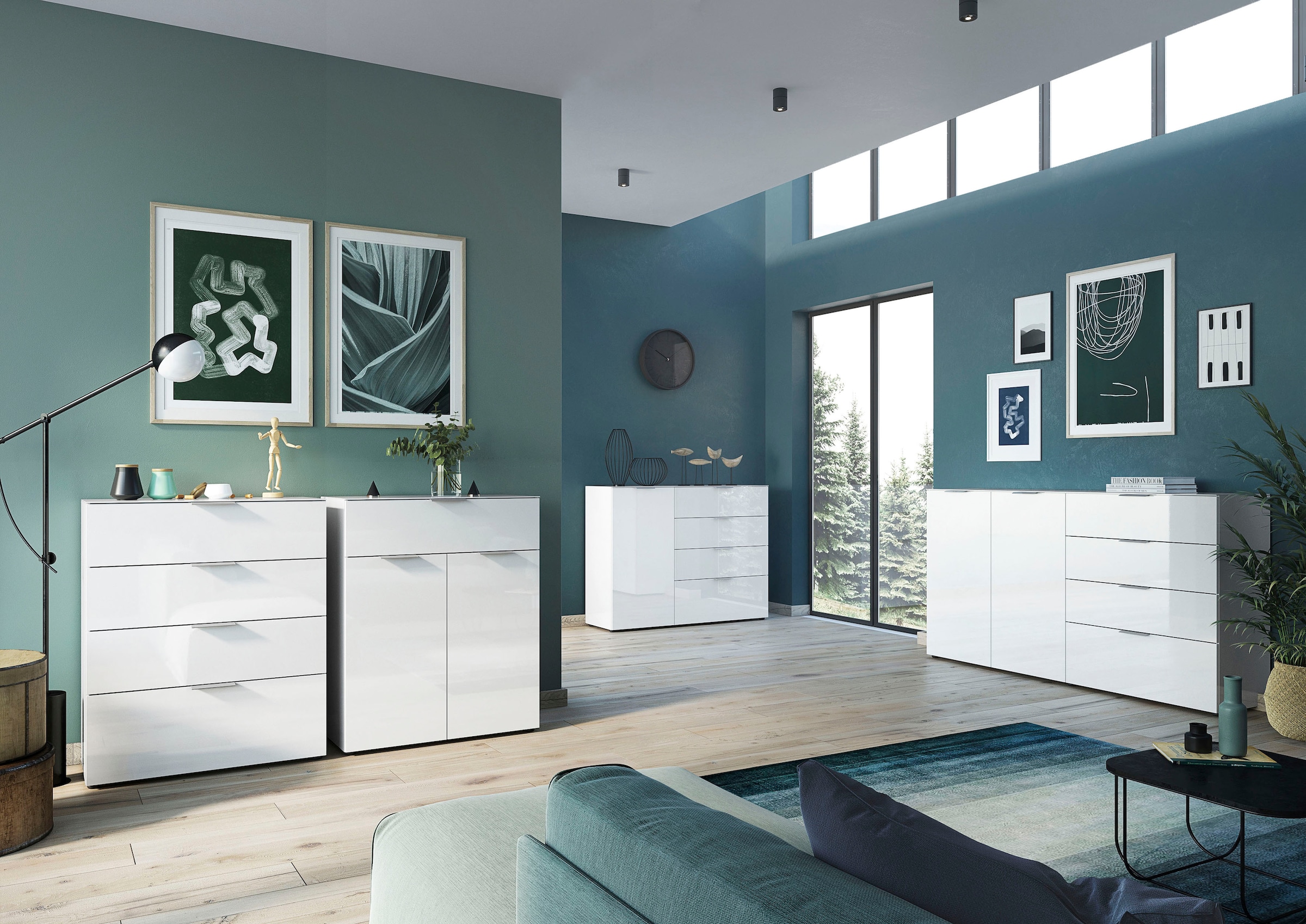 GERMANIA Sideboard »Oakland« in 2 Breiten, Fronten und Oberboden mit Glasauflage