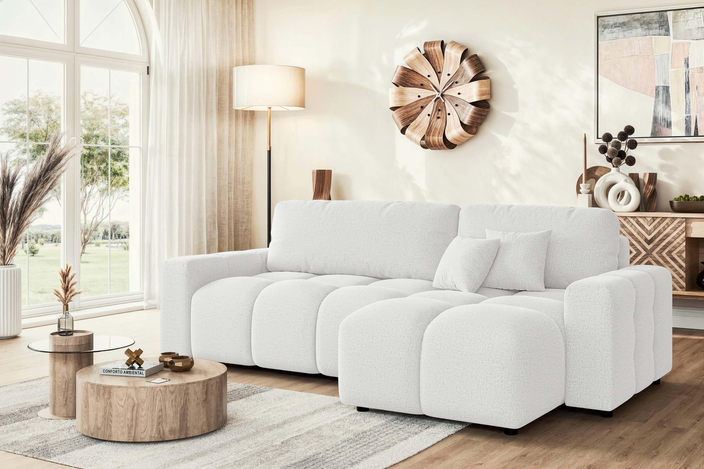 Home affaire Ecksofa »FELICI, Schlafsofa 233cm, L-Form mit Recamiere beidseitig montierbar« Designsofa mit Bettfunktion und Bettkasten, Masse B/T/H: 233/142/88 cm