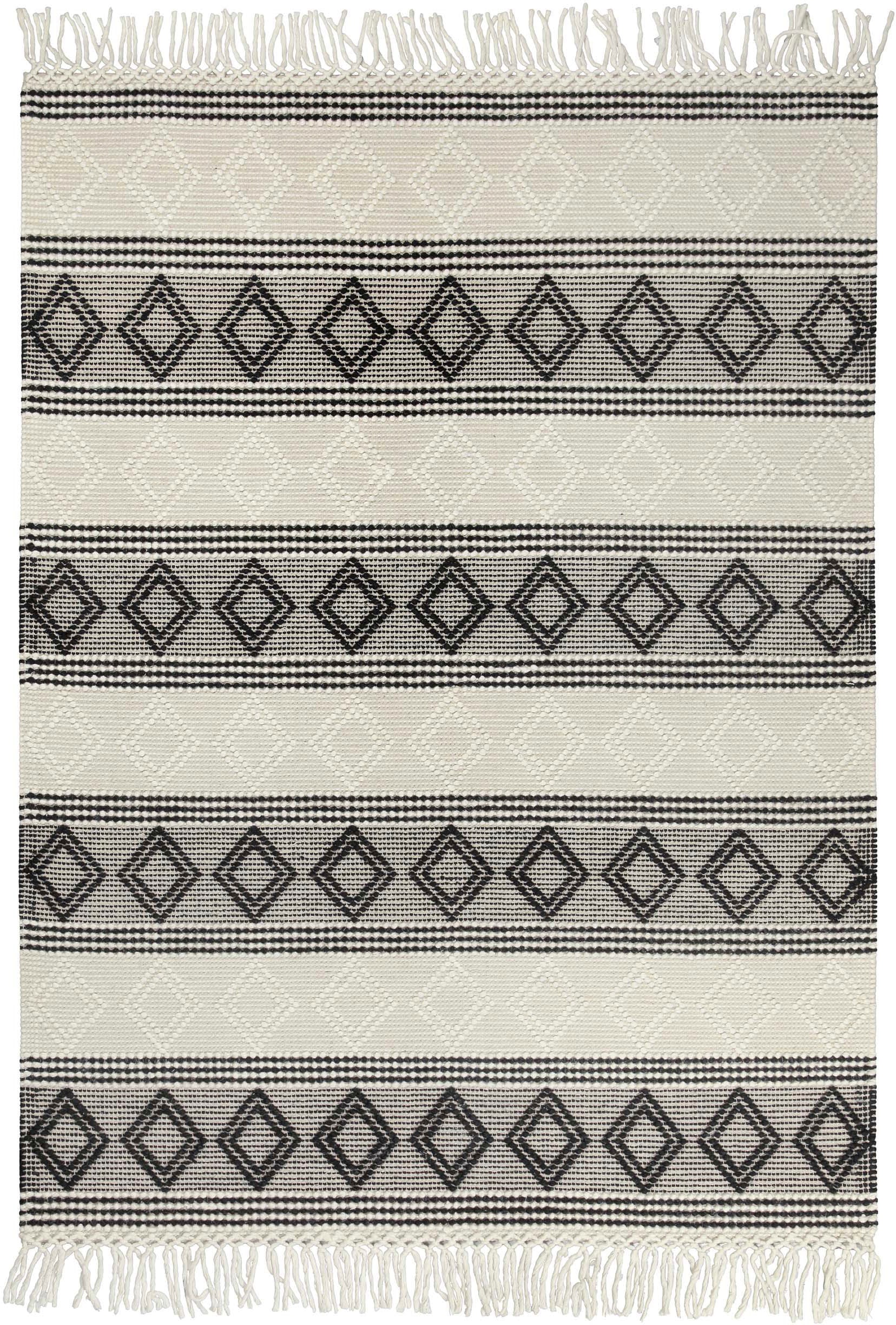 GOODproduct Teppich »Jorvik« rechteckig 8 mm Höhe Kurzflor, Wolle, handgewebt, mit Fransen, Schlafzimmer