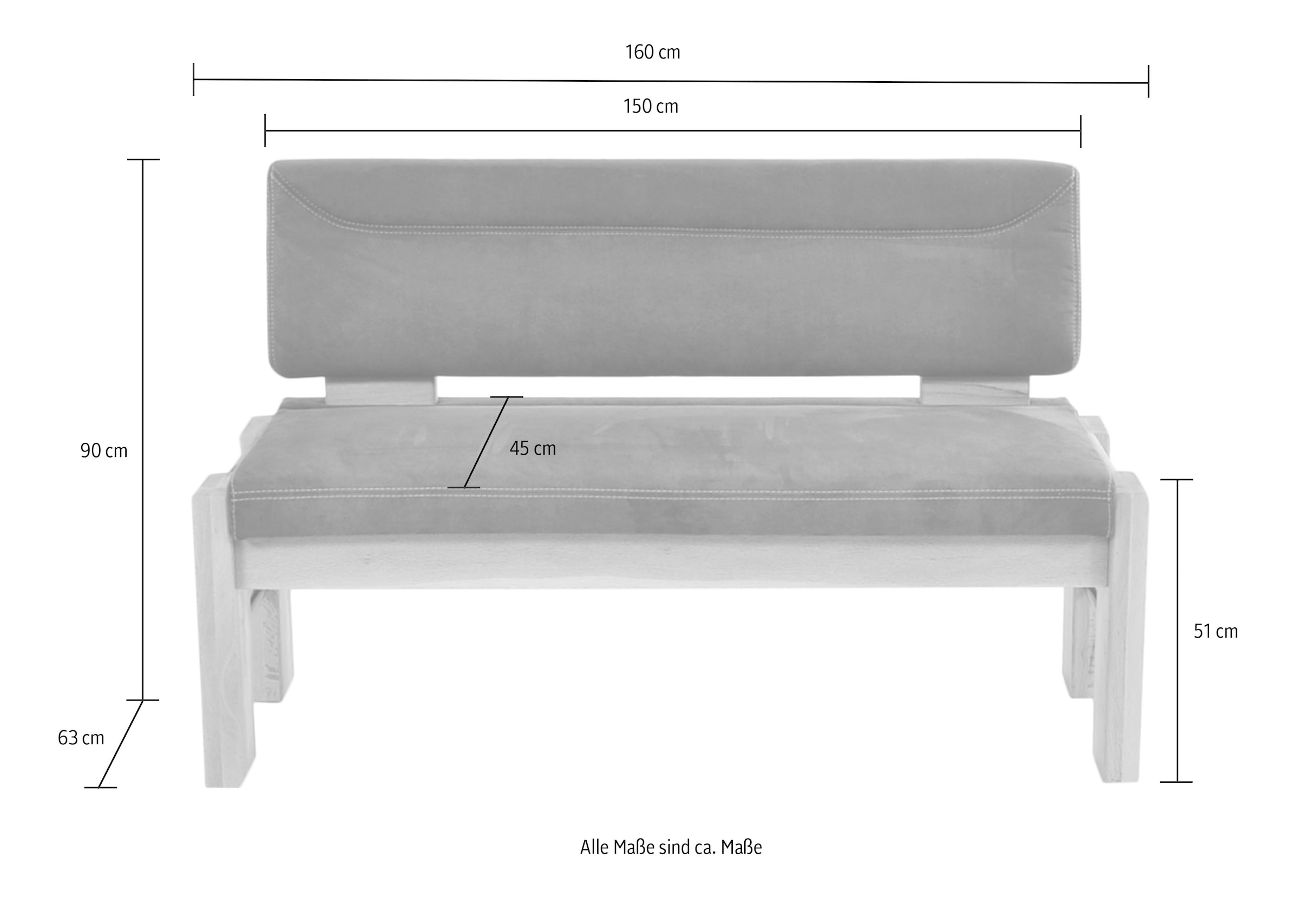 K+W Komfort & Wohnen Banc rembourré banc de rangement rembourré, bois massif, en 2 largeurs 161cm ou 181cm