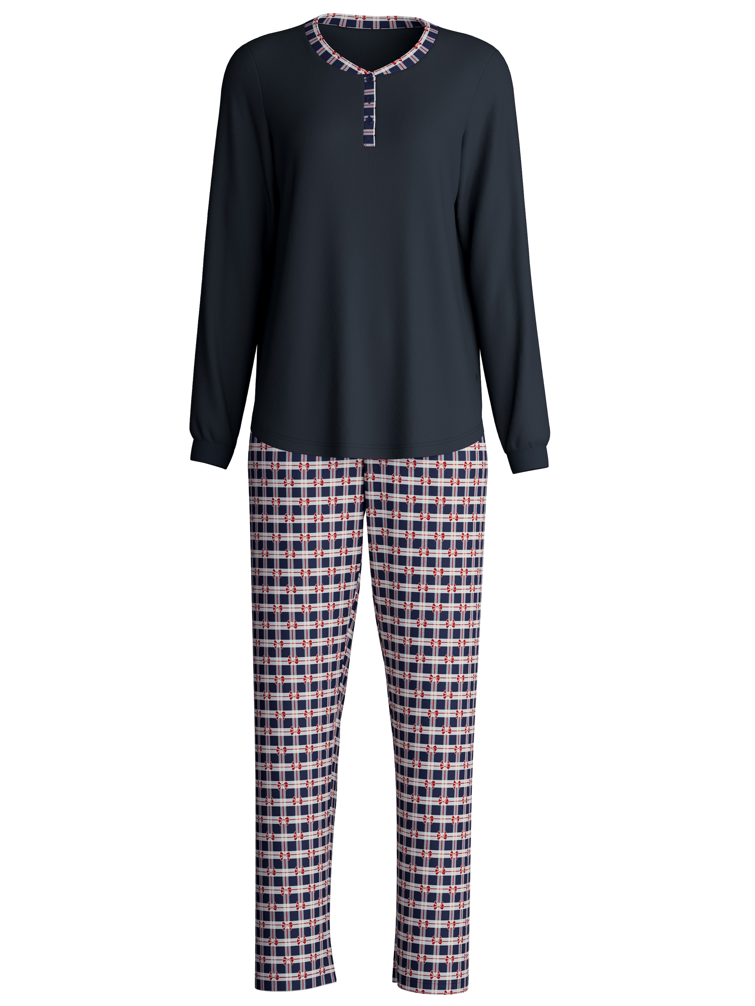 CALIDA Pyjama »Family & Friends« 2 pièces Knopfleiste, Pure Cotton, Langarm, Serafino-Ausschnitt, weich