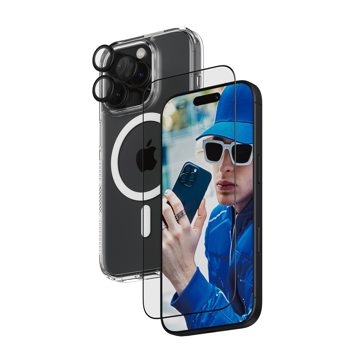 PanzerGlass Displayschutzglas »3-in-1 Protection, Glass, Hoops, Case« für Apple iPhone 16 Pro Displayschutzfolie, Schutzfolie, Bildschirmschutz, kratz- & stossfest