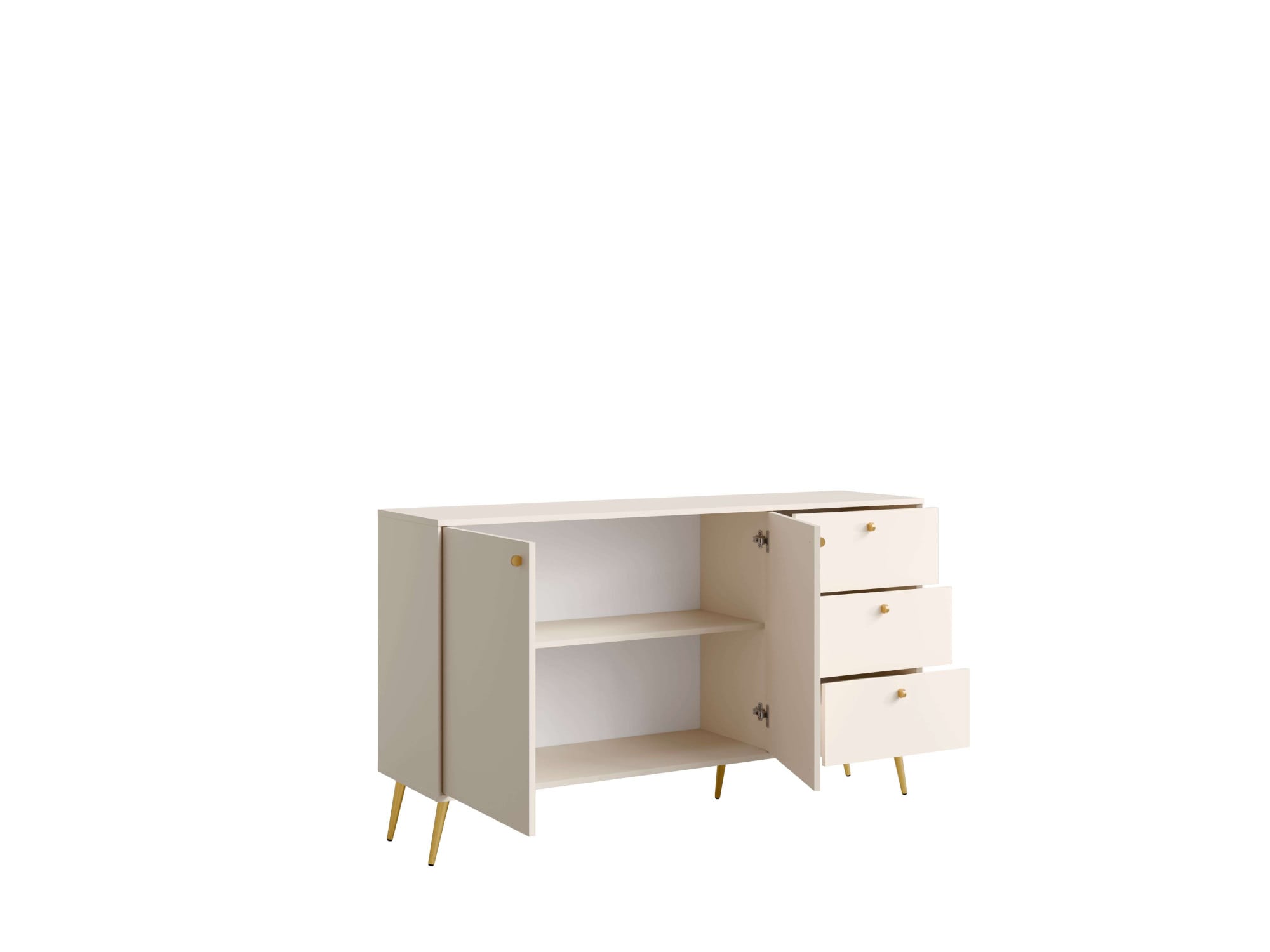 Home affaire Commode »ROMELIS Sideboard mit 3 Schubladen und 2 Türen, B/T/H: 156/40,5/89 cm« Beige Kommode mit goldenen Griffen auf goldenen Füssen, viel Stauraum
