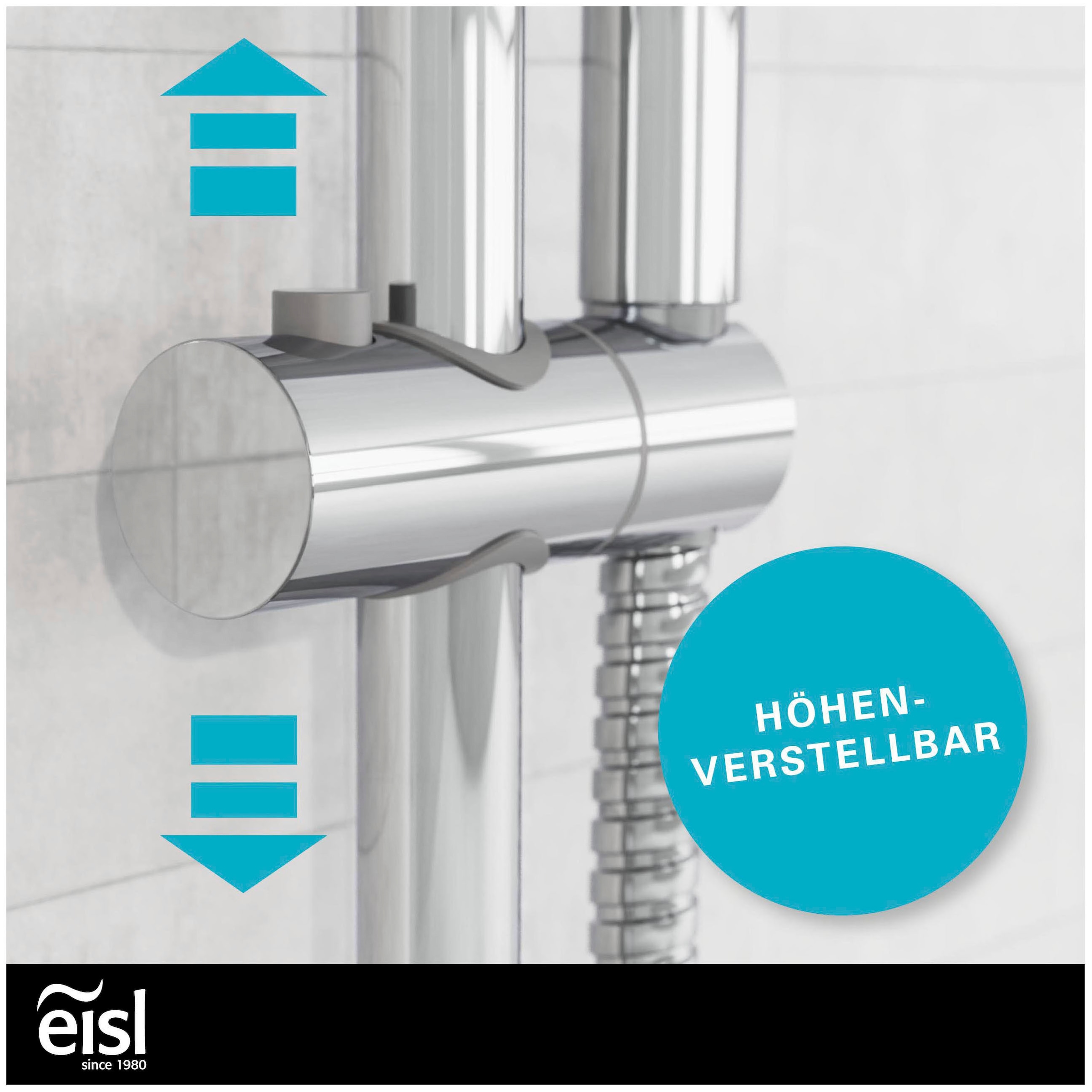 Eisl Stangenbrause-Set Duschkopf mit Schlauch und Halterung, Handbrause mit 8 Funktionen
