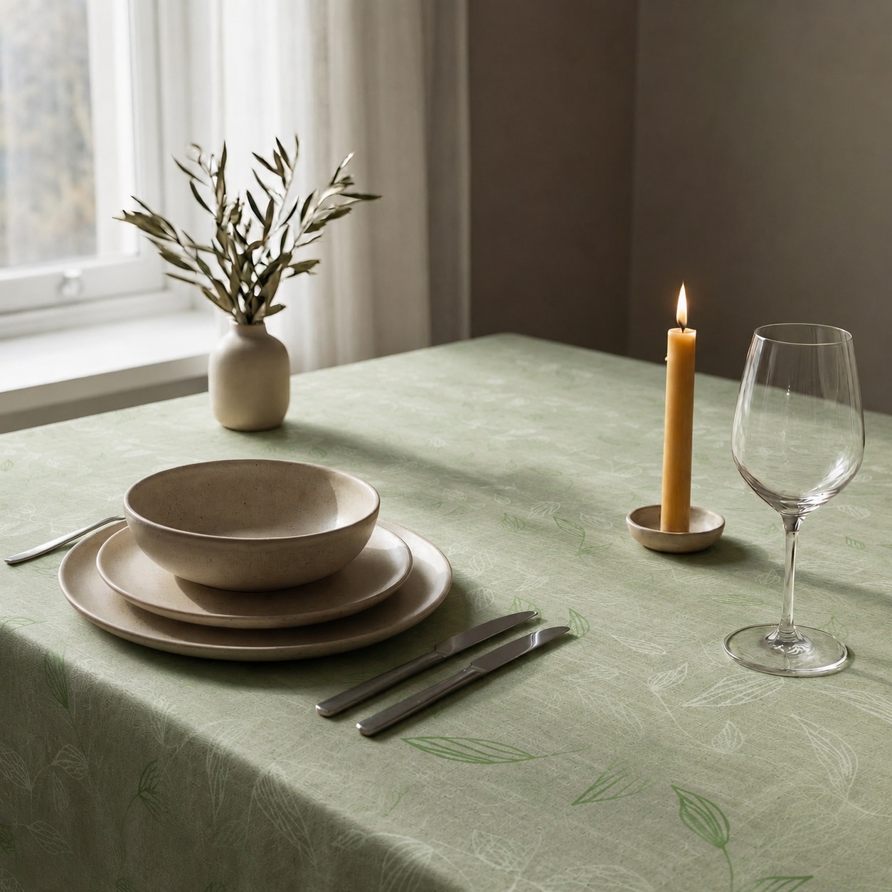 GOODproduct Nappe »Raffon« aspect lin avec motif feuilles, différentes tailles