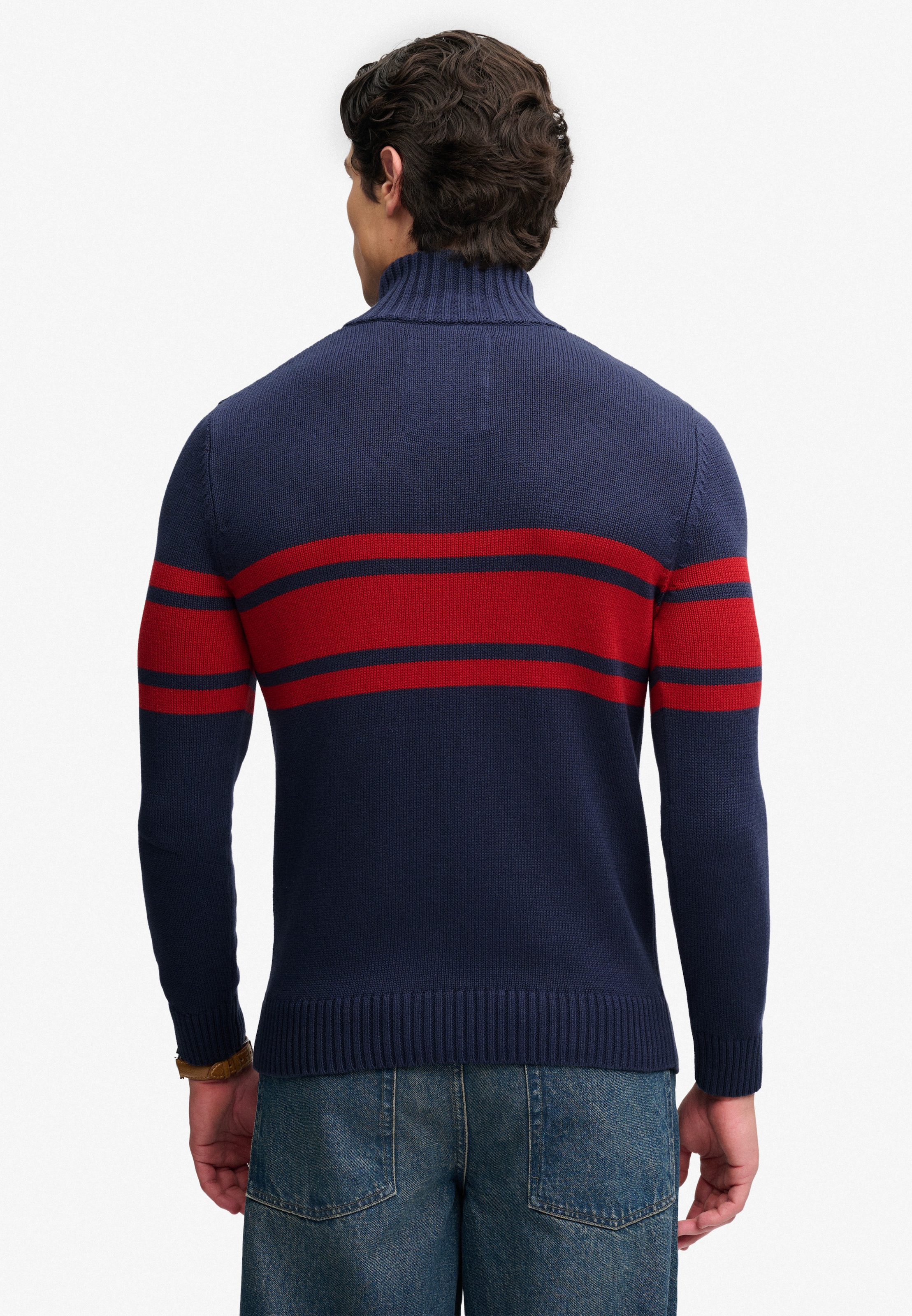 Superdry Pull en tricot »COTTON STRIPE HALF ZIP KNIT« Coton, coupe slim
