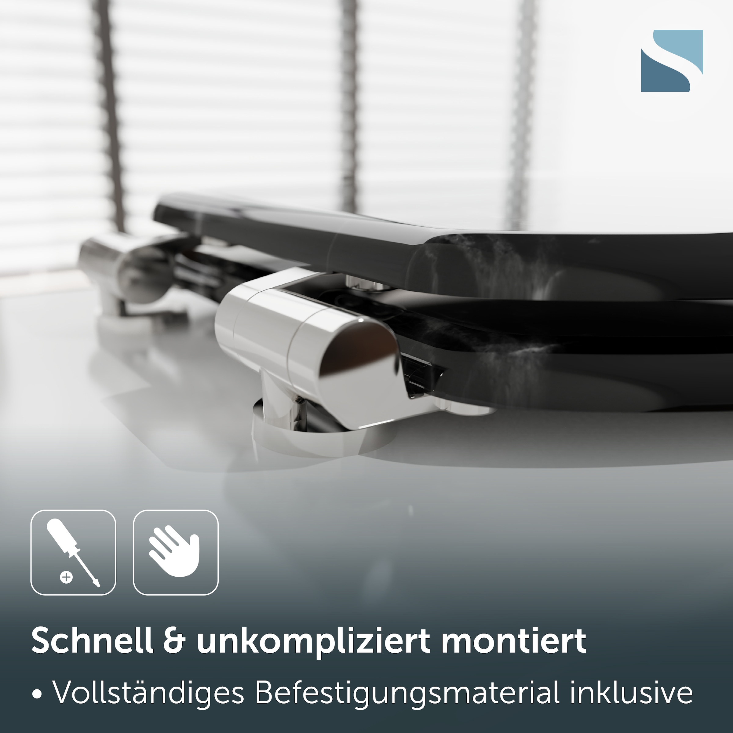 Schütte WC-Sitz »MARMOR BLACK« Toilettendeckel, Absenkautomatik, stabiles MDF, O-Form, Motiv, 175kg