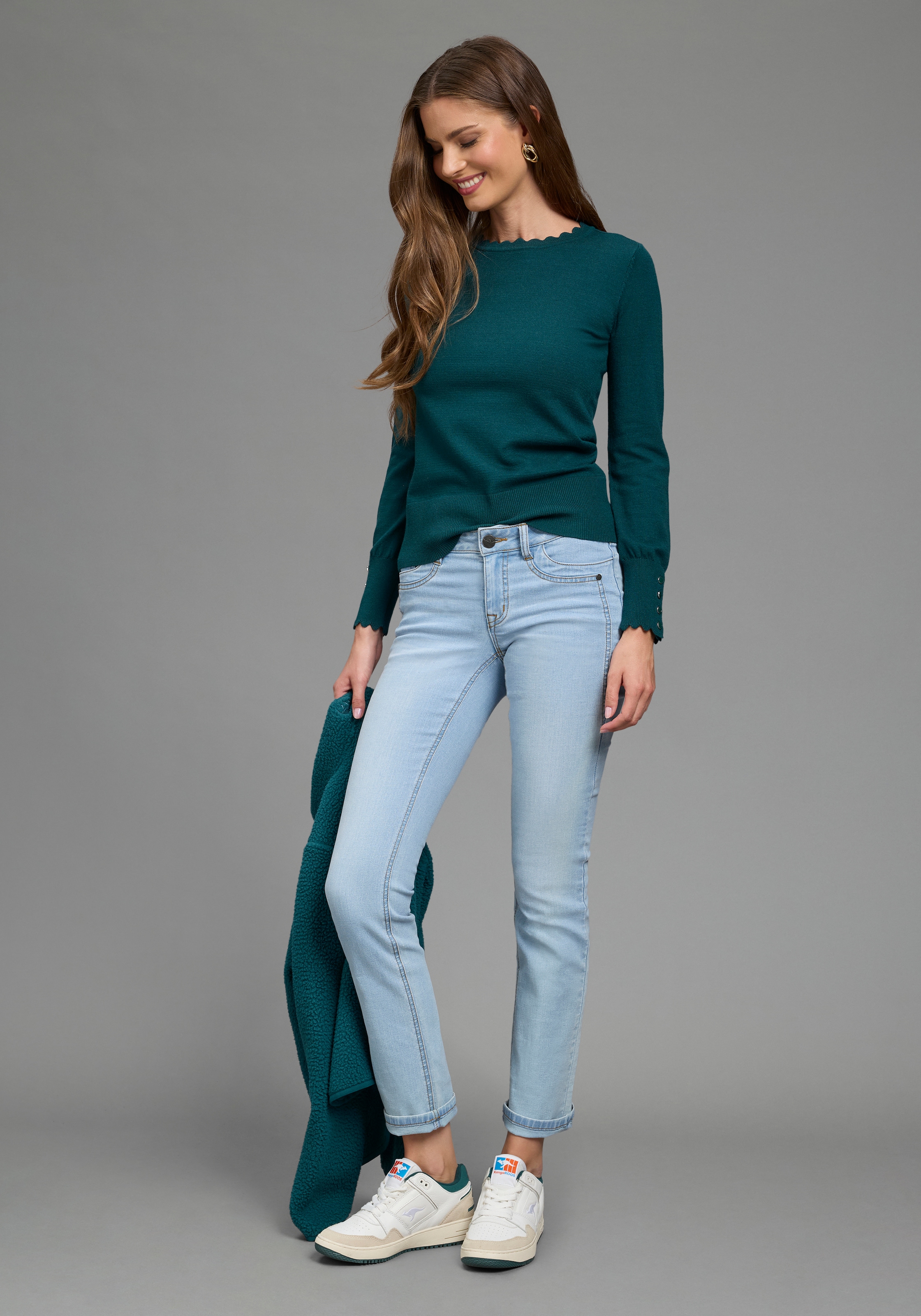 Laura Scott Strickpullover kuscheliger Feinstrick mit femininer Wellenkante