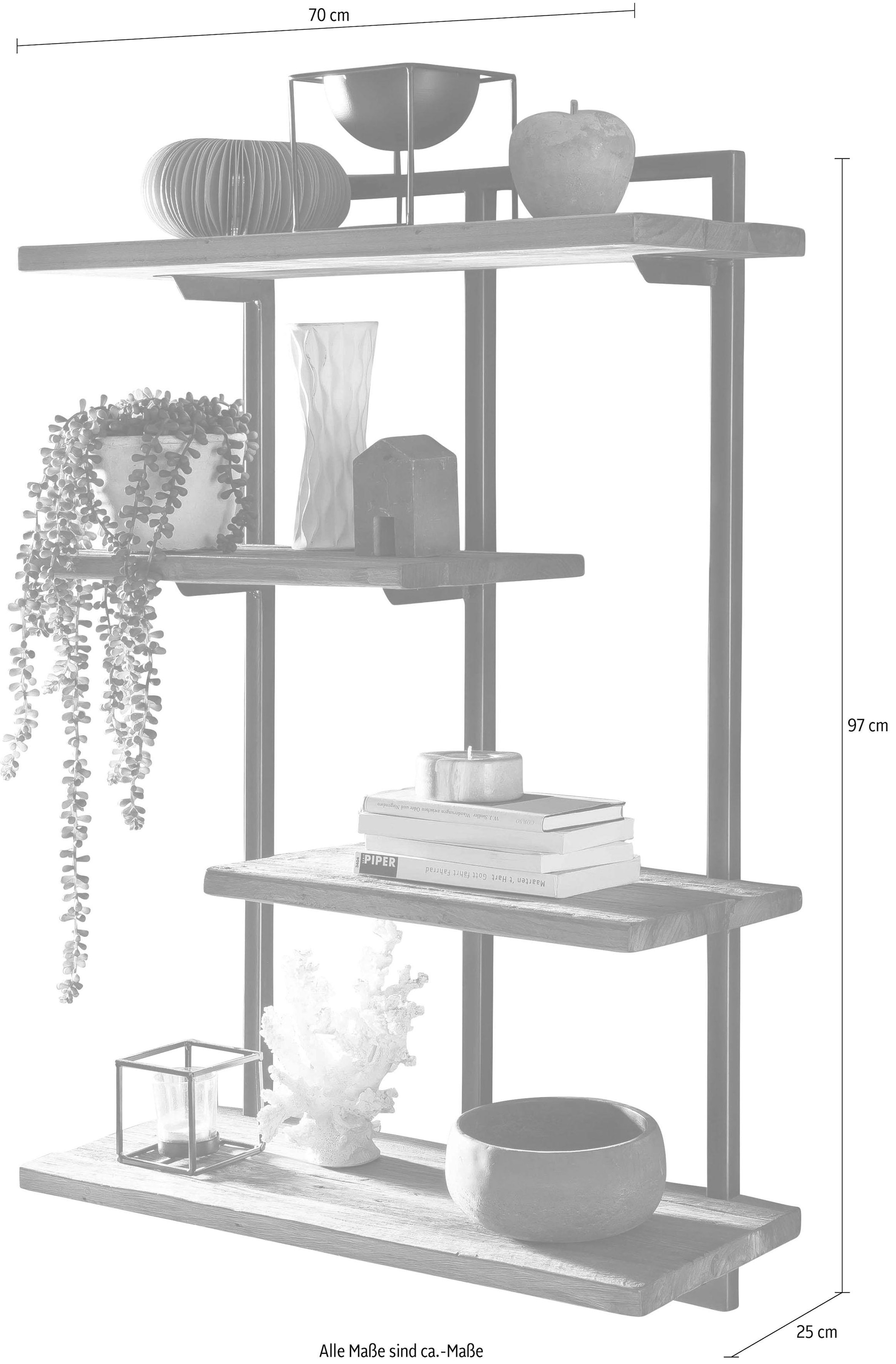 SIT Wandregal »ROMANTEAKA Hängeregal aus Teakholz mit 4 Böden im Industrial-Stil« Recyceltes Teakholz im modernen Industrial-Design