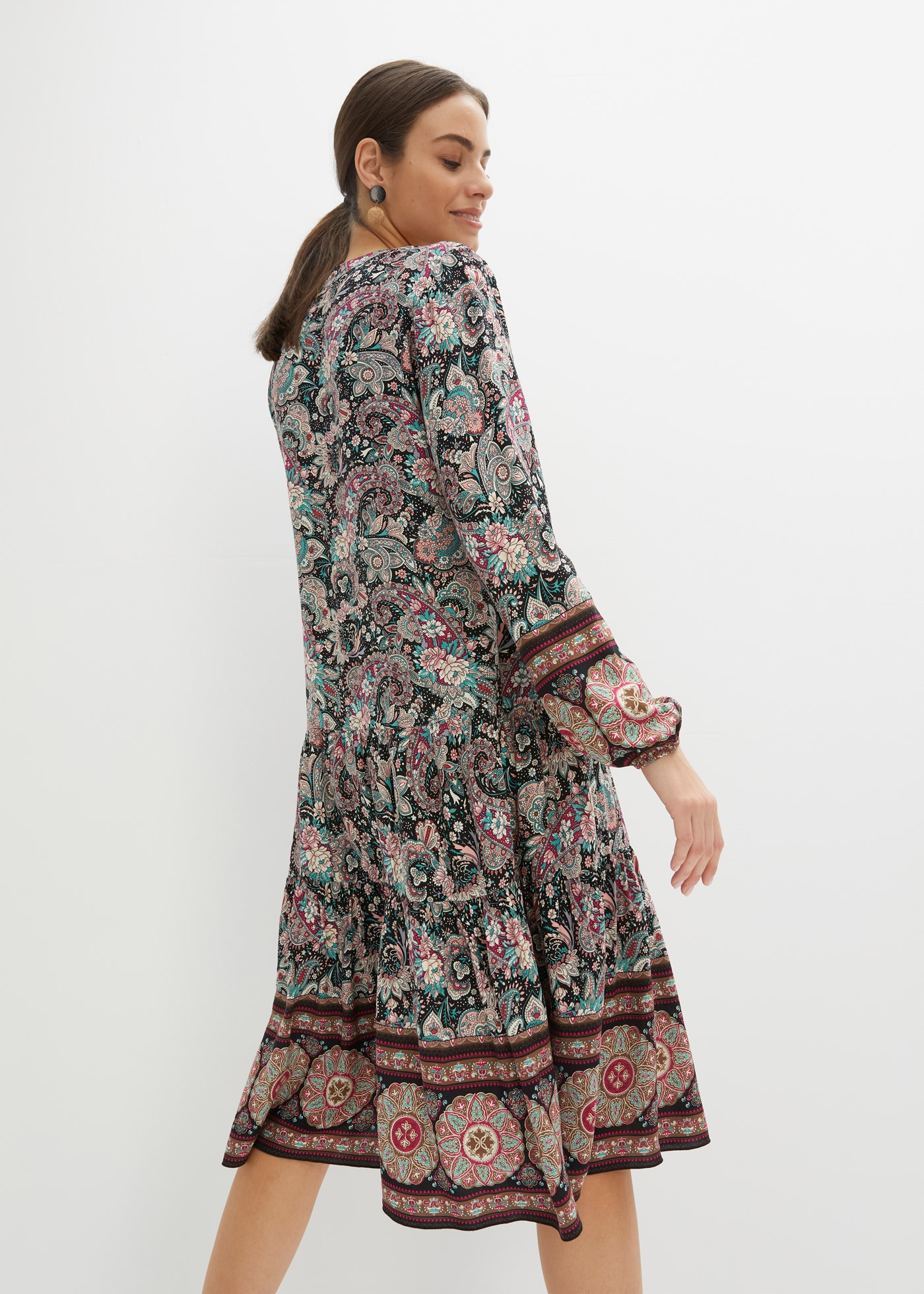 bonprix Robe tunique für Festivals, aus Viskose, A-Linien-Passform, mit langem Arm