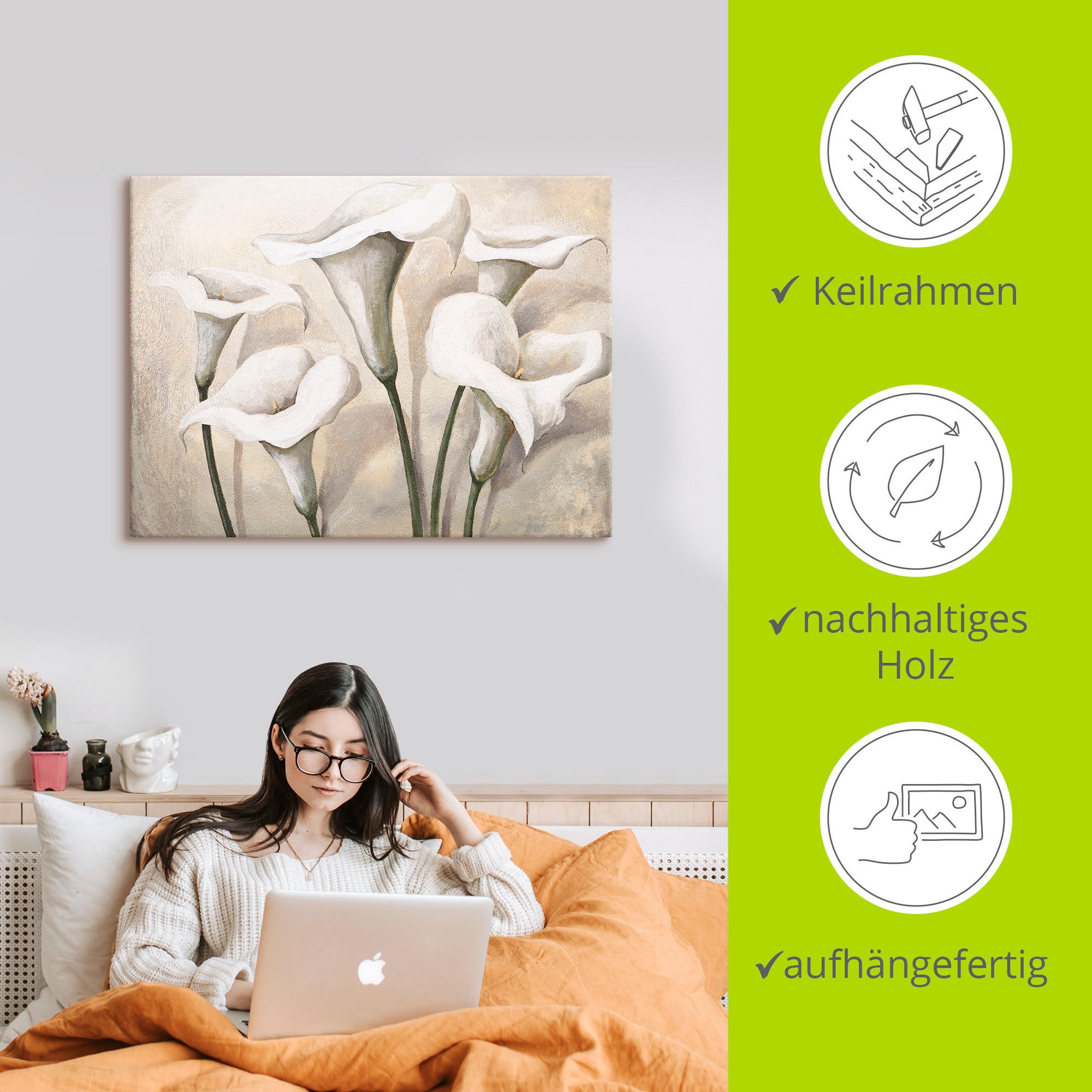 Artland Tableau sur toile »Callas I« Fleurs 1 cuis tlg. tendu sur cadre en bois