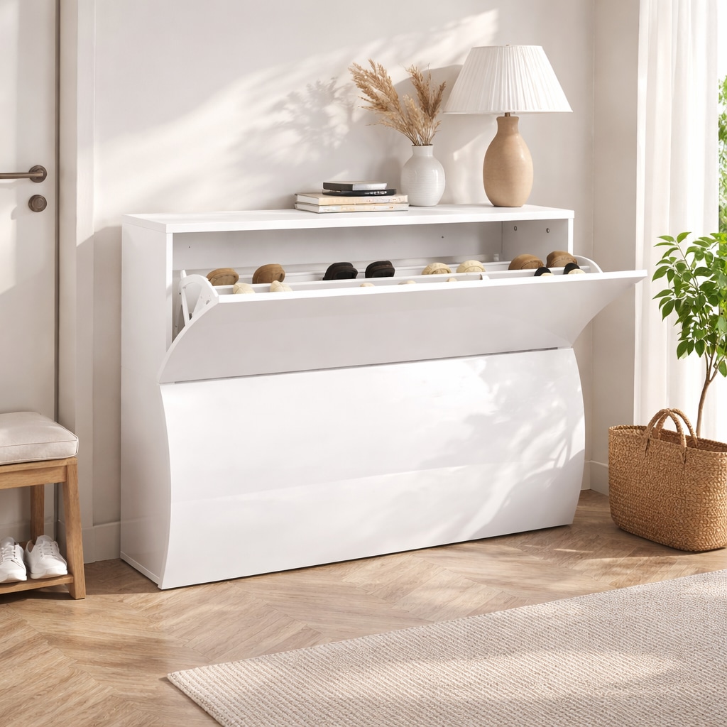 GOODproduct Armoire à chaussures »Luxor 2, Schuhregal, Schuhkommode, Höhe 81 cm« UV-lackiert, Hochglanz, grifflos, 2-türig