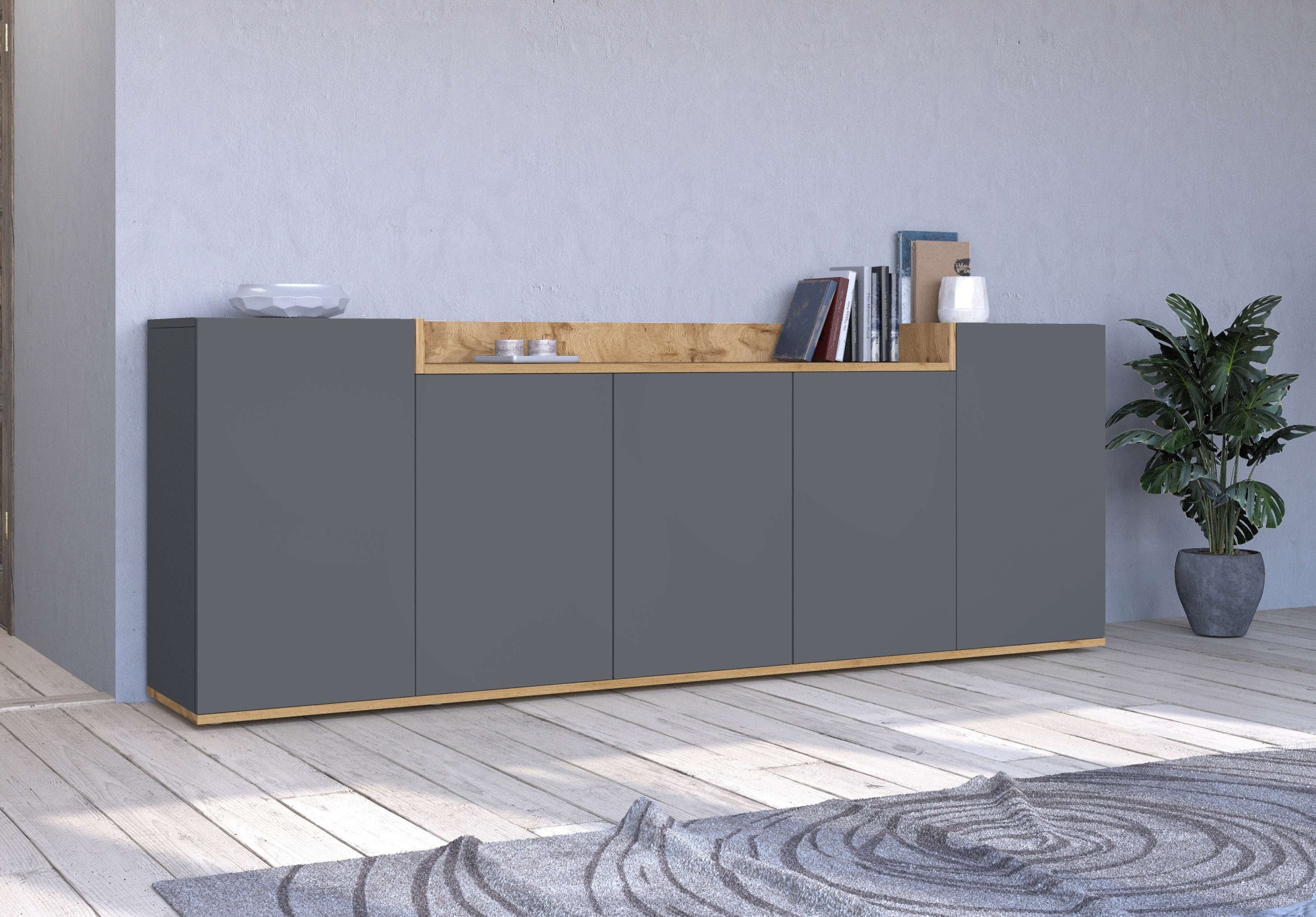 GOODproduct Sideboard »BOLSENA, Kommode, Schrank,Lowboard mit 8 Fächer und offenes Ablagefach« 1 Stk. tlg. stehend/hängend montierbar, Made in Italy, B/T/H: 200 × 35 × 71,2 cm