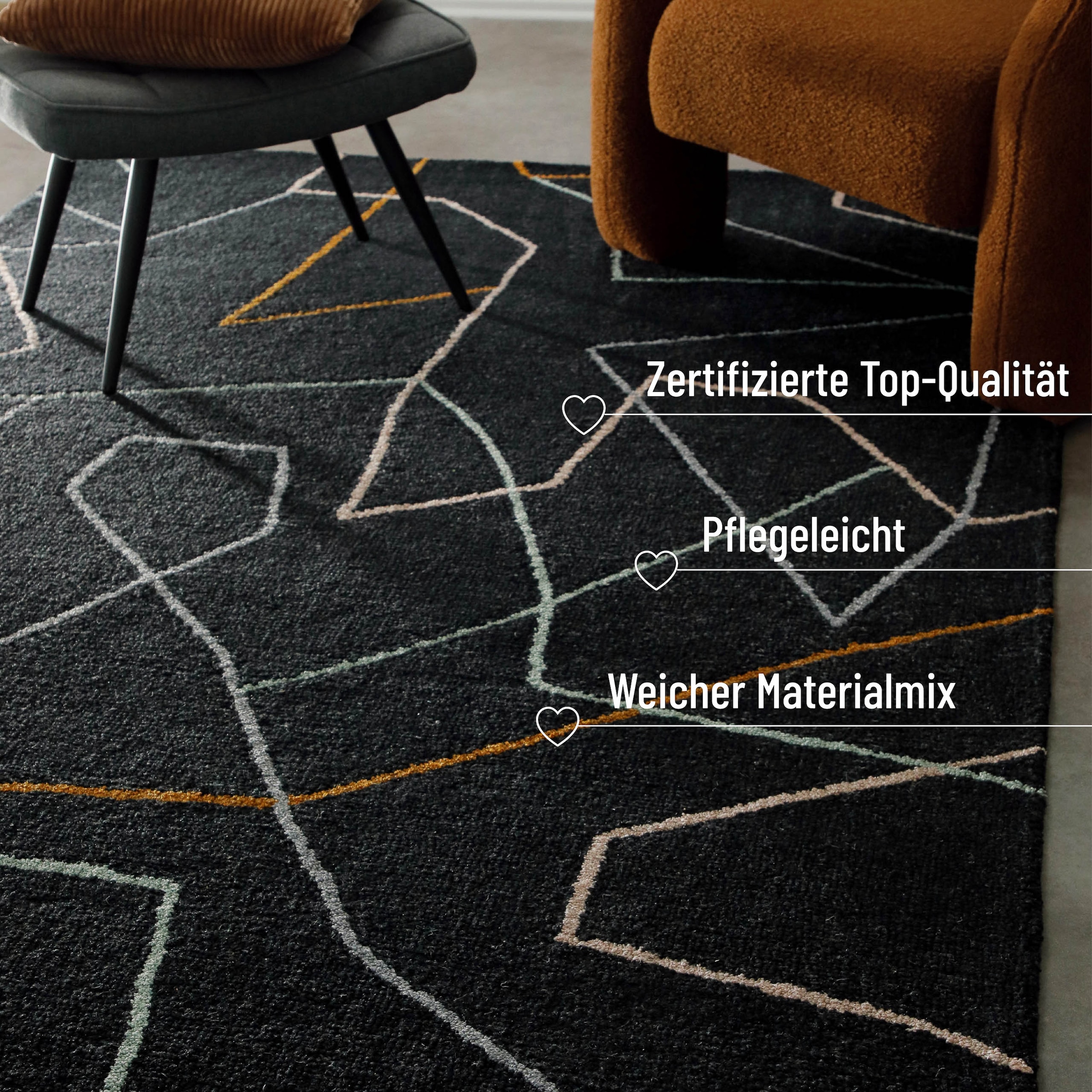 Wecon home Tapis »Nox« Rectangulaire 6 mm Höhe Wollteppich, abstrakt, hochwertig, handgetuftet, robust, modern
