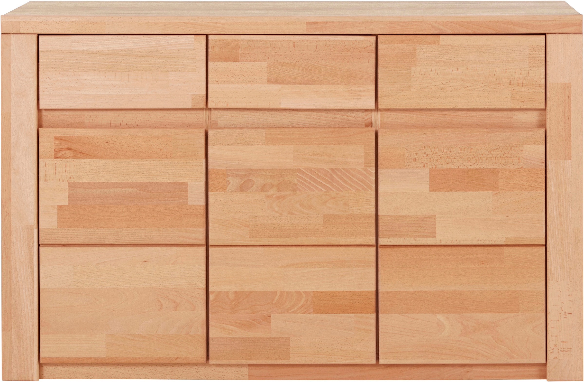 Home affaire Sideboard »Burano,127cm breit, Fronten Massivholz,3 Türen,3 Schubladen,6 Fächer« Holz massiv,Holzwerkstoff,Griffmulden,Böden variabel einsetzbar