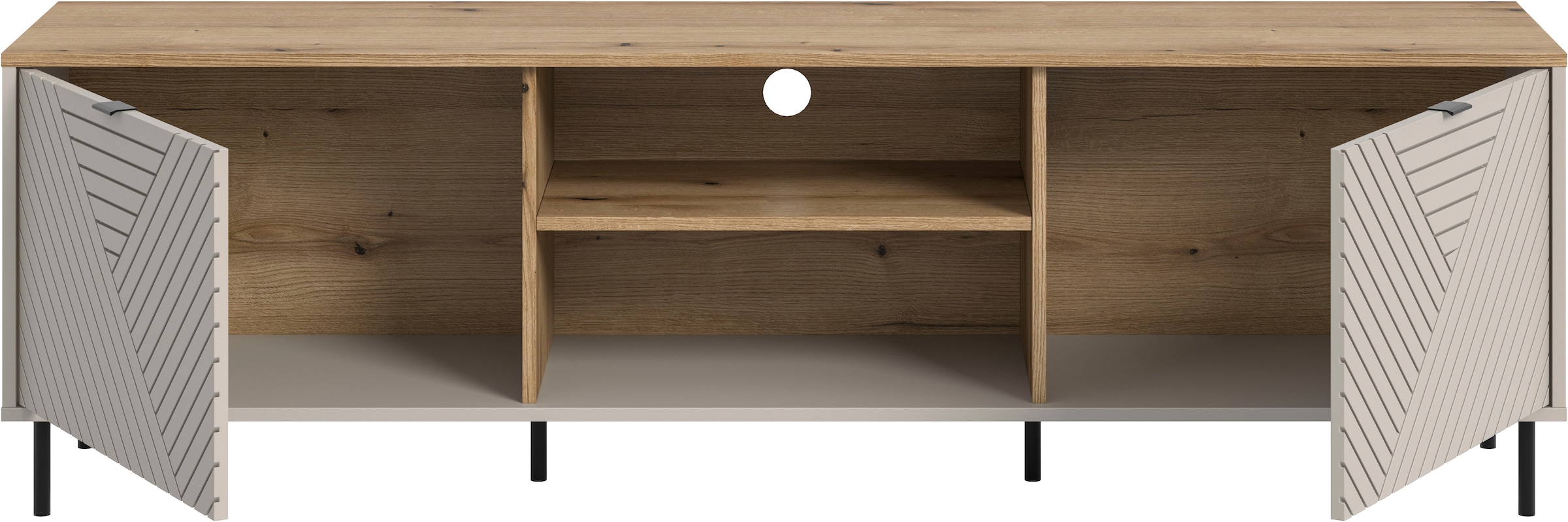 Home affaire Table basse »RAITA, Breite 184 cm, Front mit Desgin-Fräsung, 2 Türen, viel Stauraum« moderne Farbkombi, individuell einsetzbar, Griffe & Füsse aus Metall,  Kommode, Anrichte, Schrank, Sideboard, TV-Schrank, TV-Lowboard