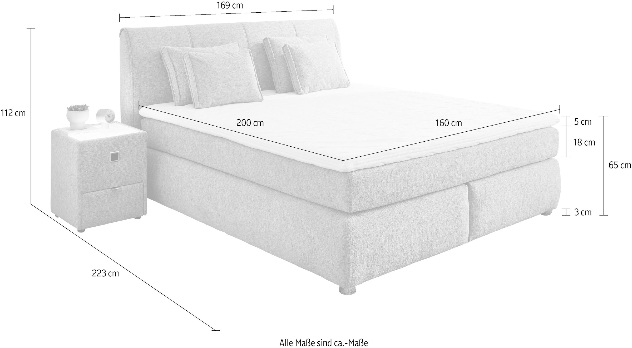 Jockenhöfer Gruppe Boxspringbett »CARLA, wahlweise mit Bettkasten, Inkl. Topper & 4 Kissen« wahlweise mit Chenille oder Webstoff bezogen, 160x200cm oder 180x200