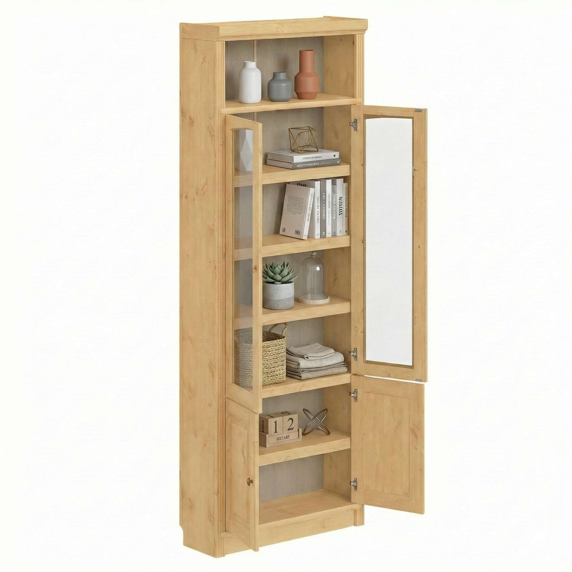 GOODproduct Vitrine »Soeren Regal mit 2 Glastüren und 2 Holztüren, B/TH: 80/29/220 cm« Kiefer FSC®-zertifiziert, 1 offenes Fach, 6 Fächer hinter den Türen