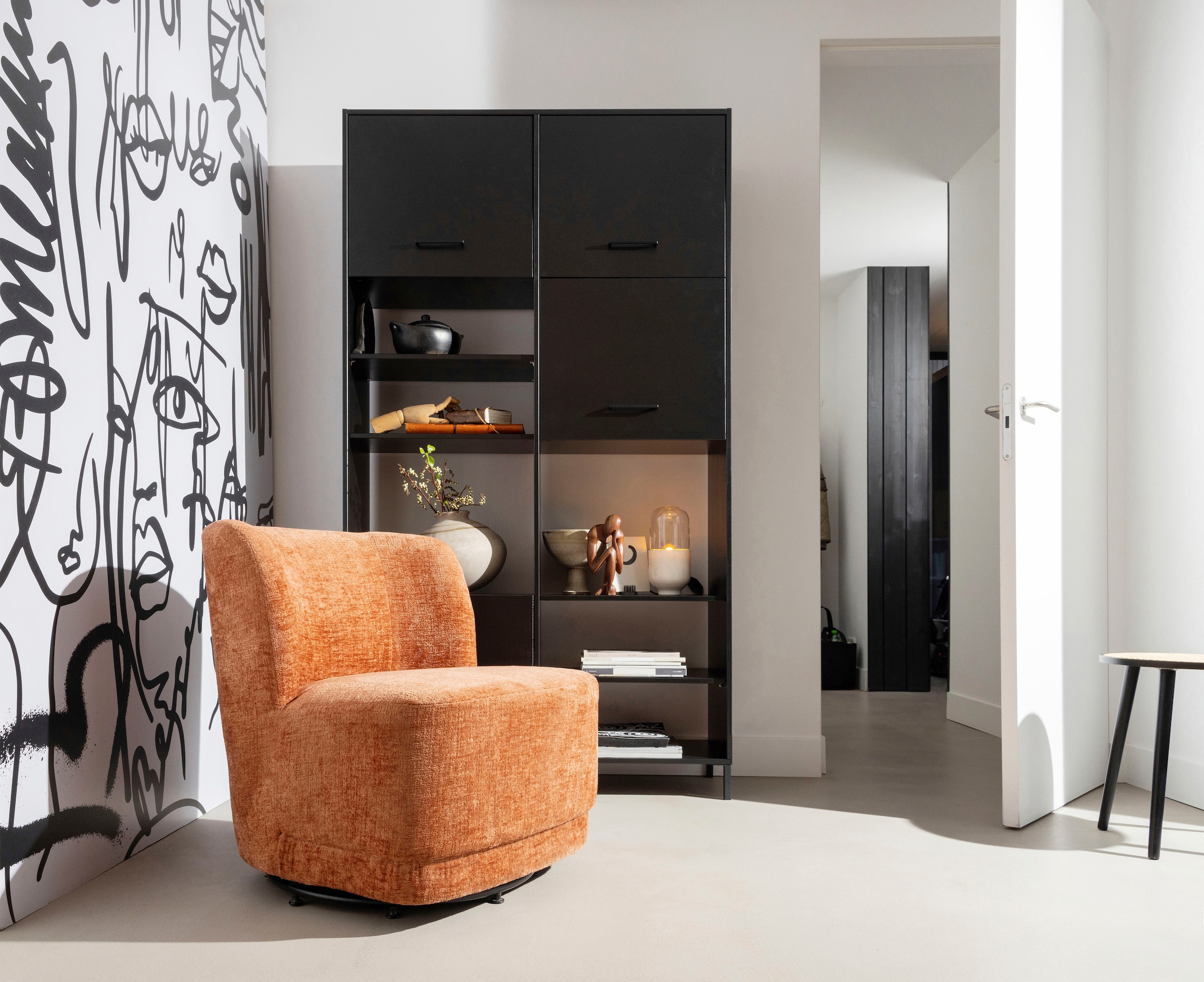WOOOD Fauteuil pivotant »Atty mit struktur-Velvetbezug und Drehmechanismus B 74 x T 65 x H 75cm« Très haute résistance à l'usure, livré monté, capacité de charge 120 kg