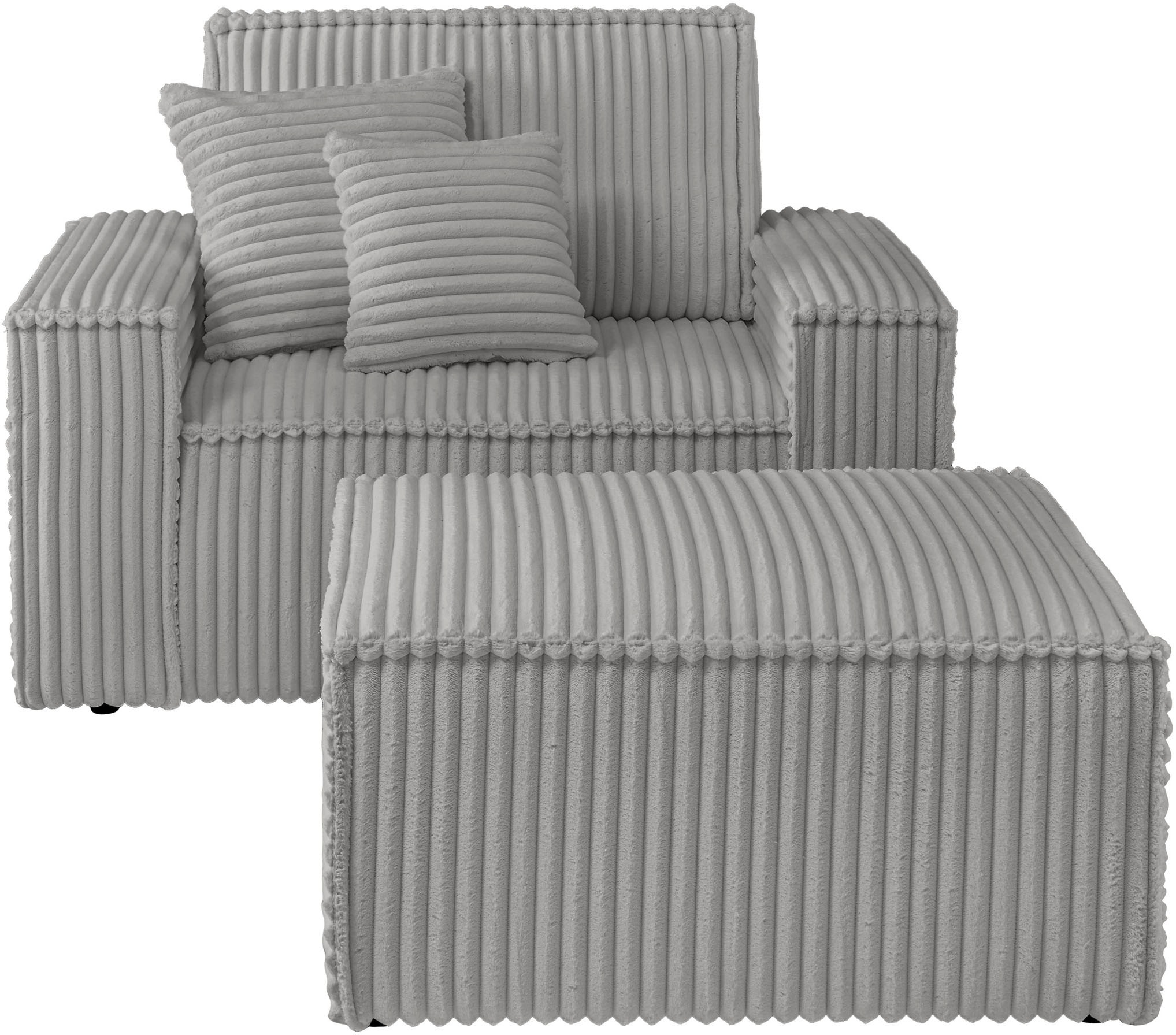 GOODproduct Loveseat »FINNLEY, Loveseat & Hocker im Set, trendige Stoffe, inkl. Zierkissen« 2 Stk. tlg. verfügbar in den Stoffqualitäten Bouclé, Struktur fein und Mega Cord