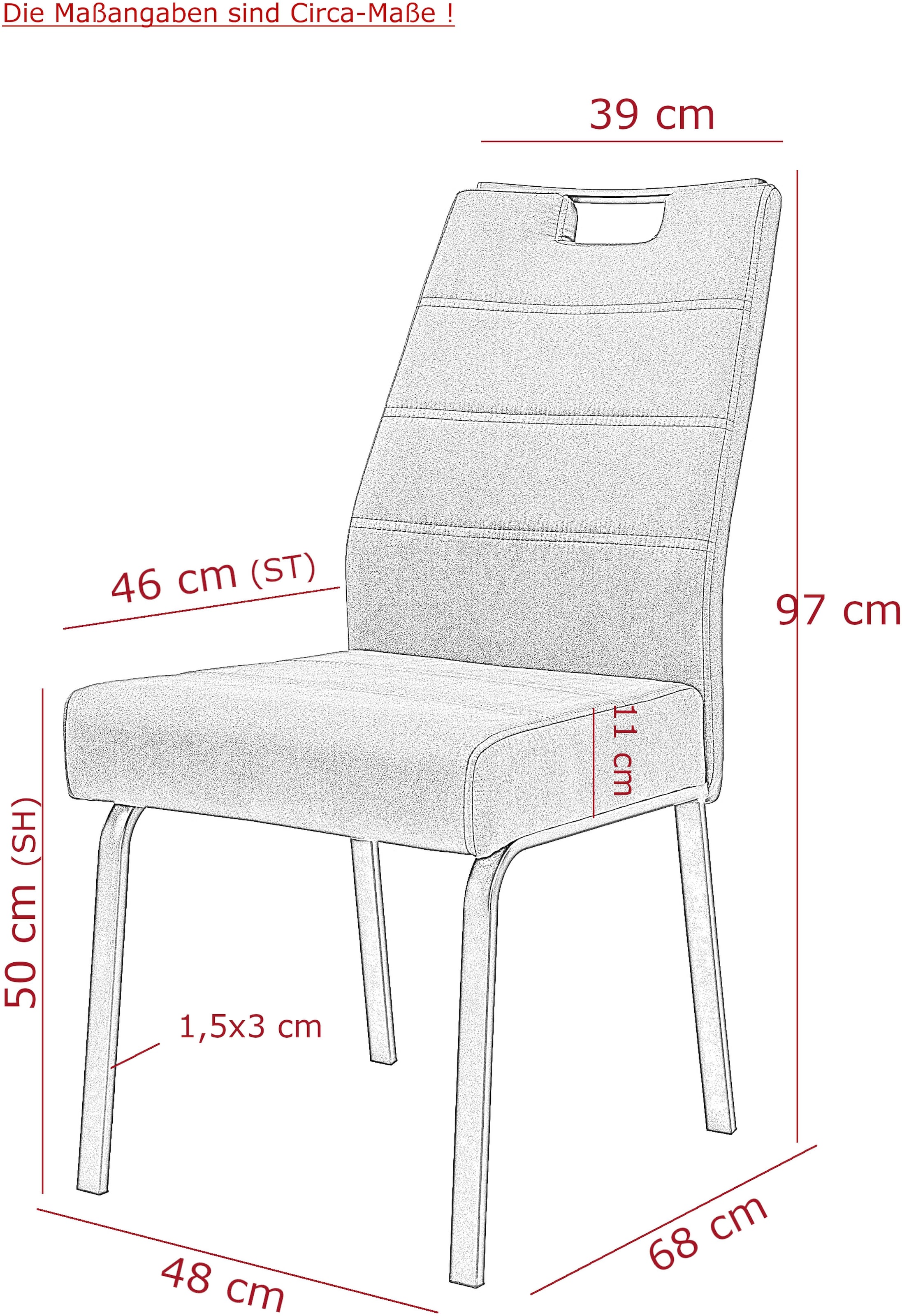 HELA Chaise à 4 pieds »ELVAS« () 1 cuisLargeur XL, avec ressorts, charge max. 140kg