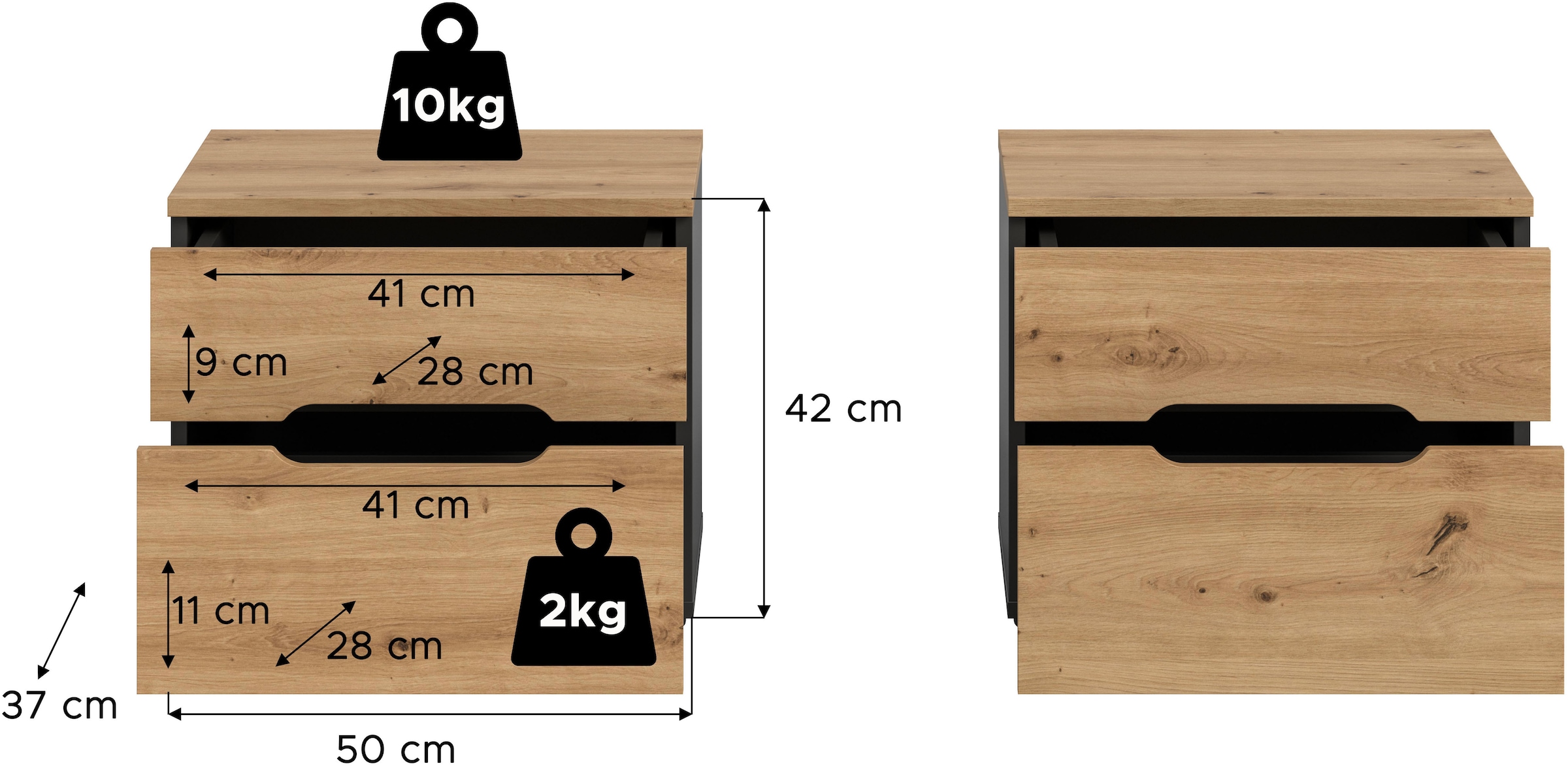Home affaire Table de nuit »REHAT, 2er Set, je 50x37x42 cm, inkl. 2 Schubkästen« TOPSELLER!, individuell platzierbar nicht nur im Schlafzimmer, 2 cuis tlg. Nachttisch, Kommode, Nachtkonsole, Schubladenkommode