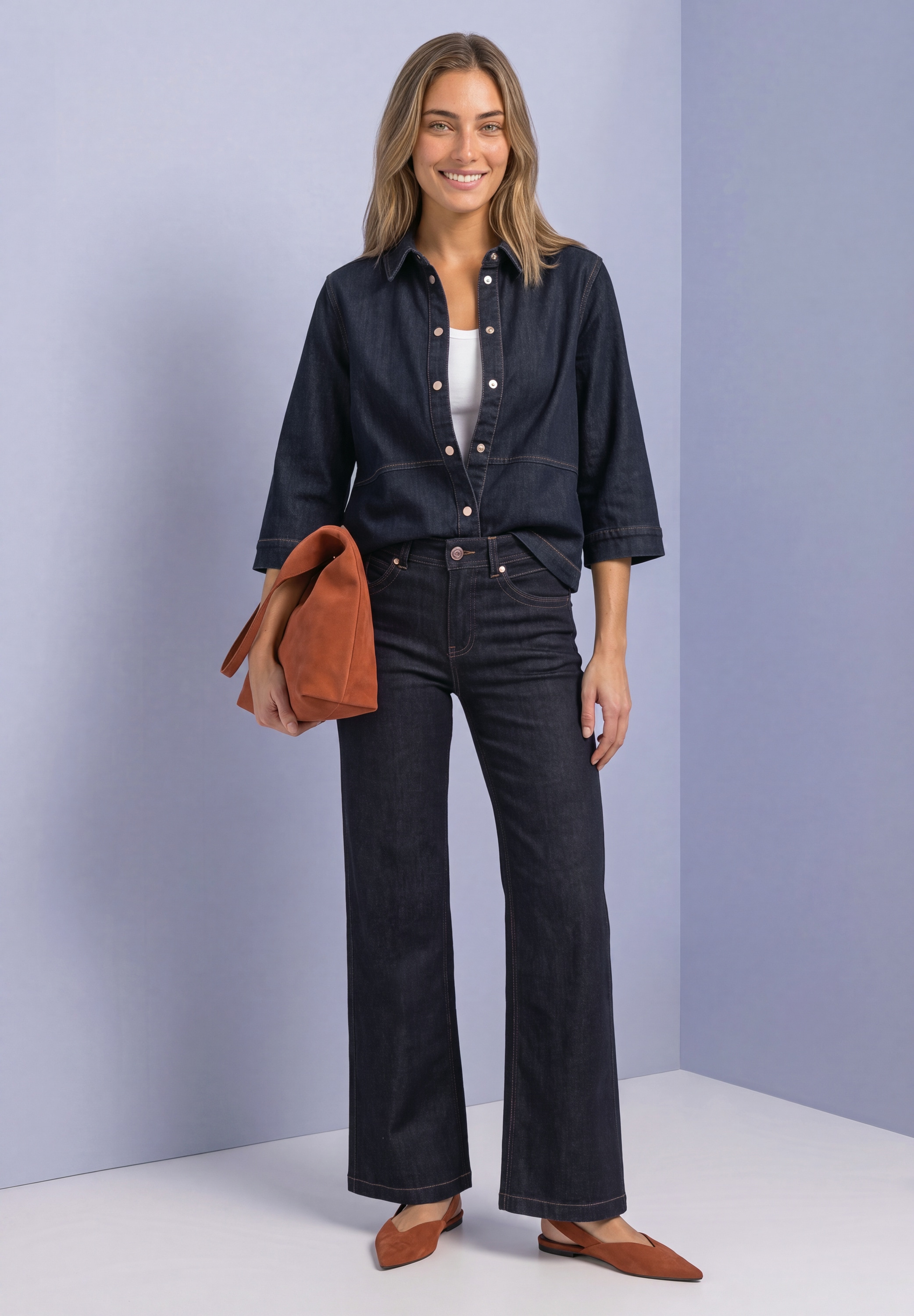 STREET ONE Blouse en jean Chemisier manches 3/4 avec patte de boutonnage