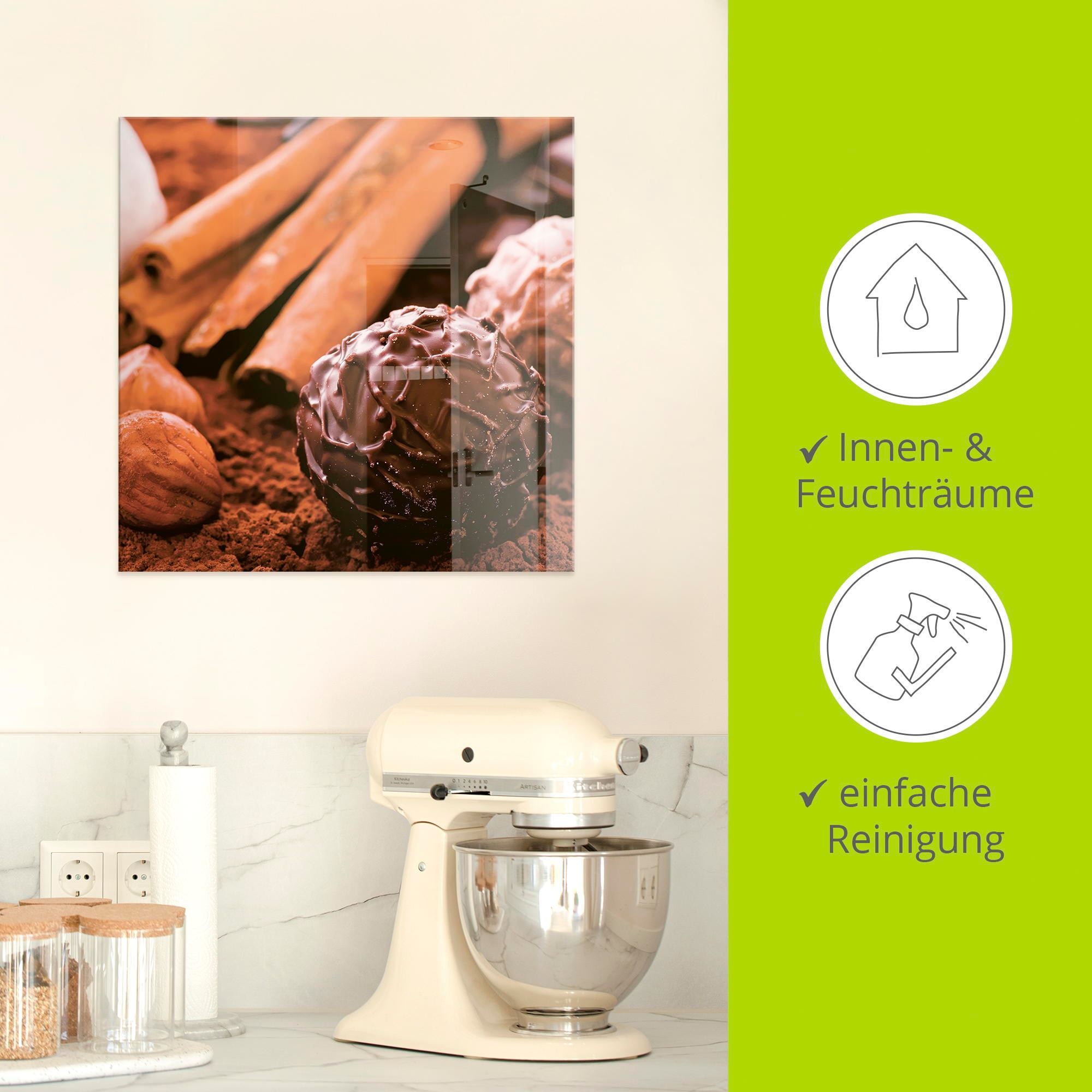 Artland Tableau en verre »Schokoladen-Trüffel« Desserts 1 cuis tlg. disponible en différentes tailles