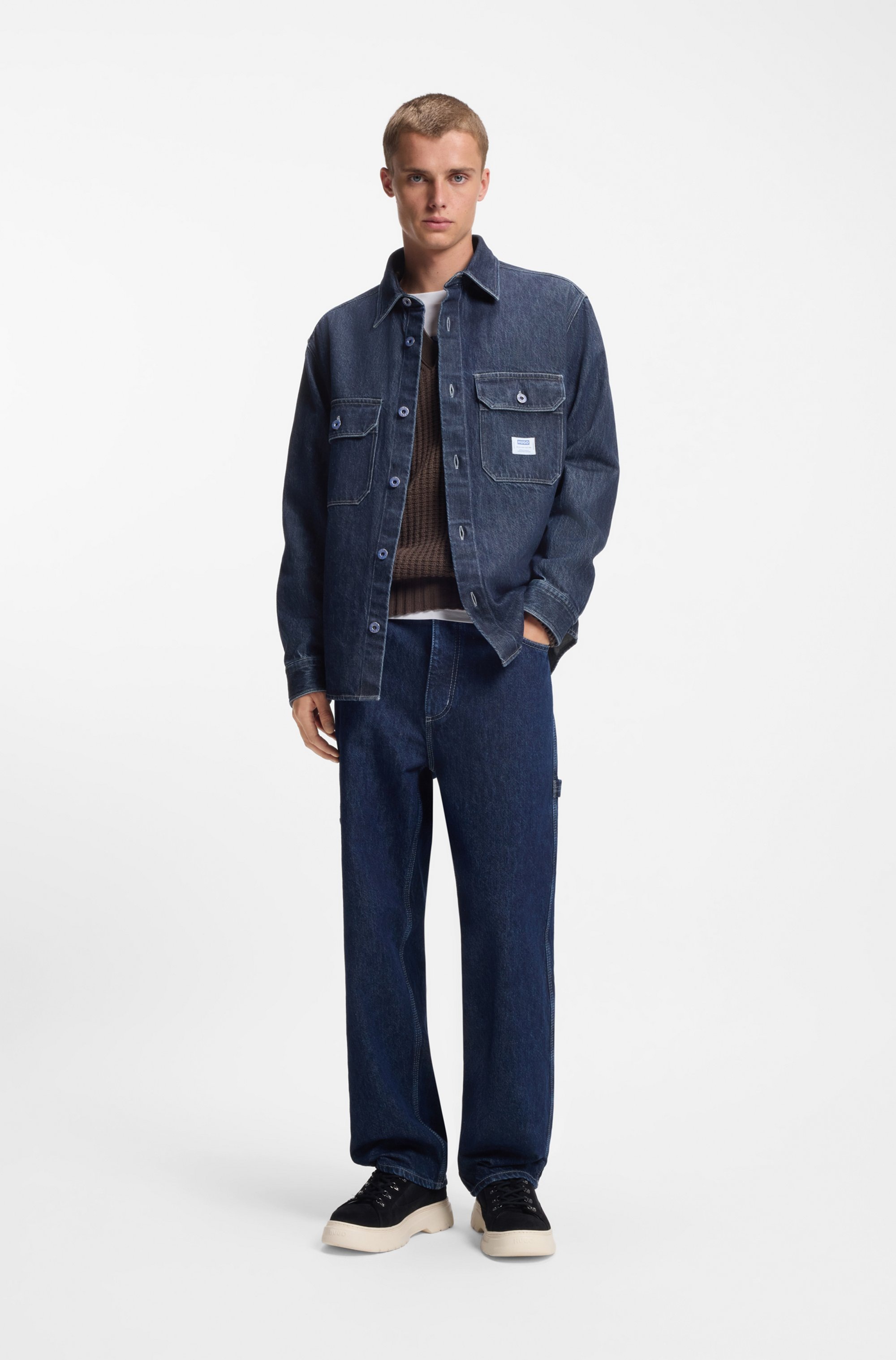 HUGO Blue Chemise en jean Oversized-Fit, Denim-Qualität, Logo-Stickerei