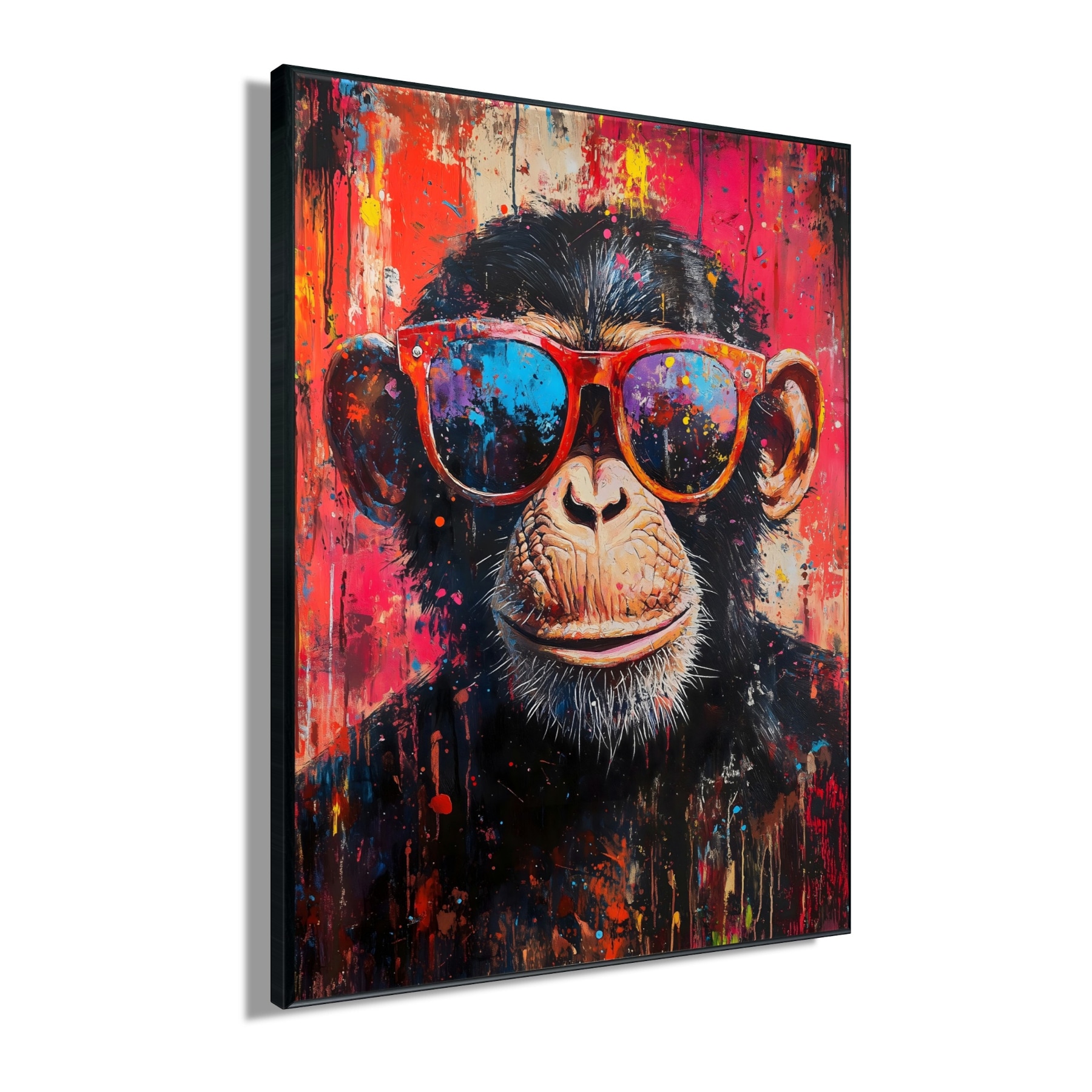 Bönninghoff Peinture à l'huile »handarbeit gerahmt SCHIMPANSE 60x90 cm – Wandbild Pop Art« Images de singes | Pop Art | Singes 1 cuis tlg. fabriqué à la main, chaque image est unique, cadre à joint creux