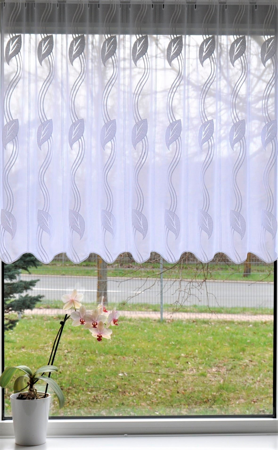 Stickereien Plauen Scheibengardine »Blätter« Stangendurchzug 1 Stk. tlg.