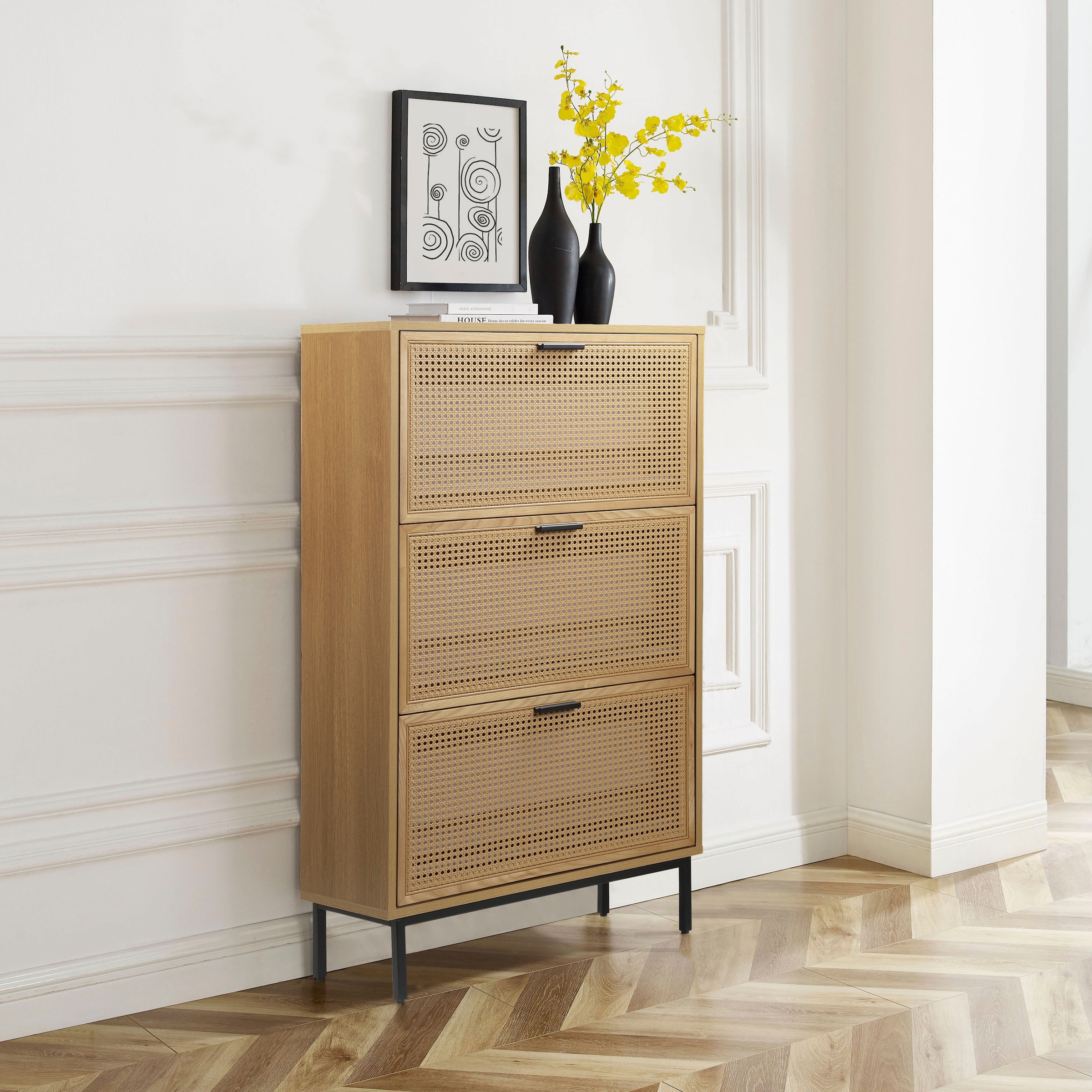 GOODproduct Armoire à chaussures »Feines« aus massiver Esche, Metallgestell mit Pulverbeschichtung, Breite 80 cm