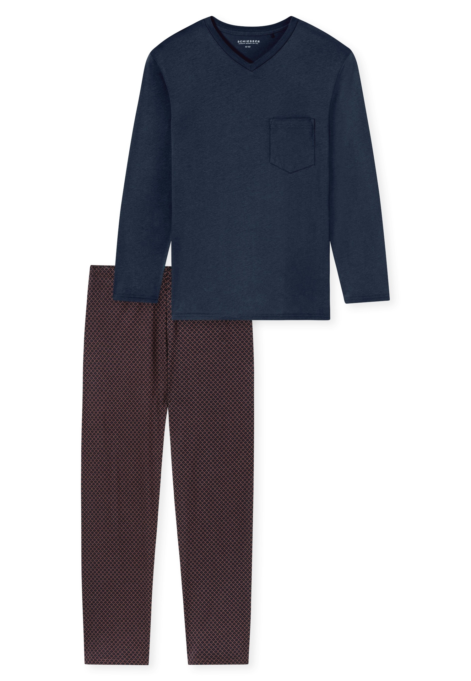 Schiesser Pyjama »Comfort Essentials« 2 pièces mit V-Ausschnitt und aufgesetzter Brusttasche