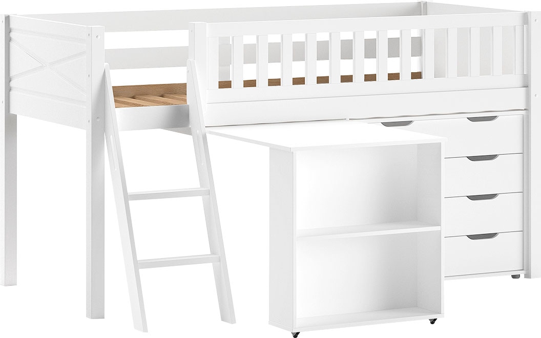Vipack Lit de jeu Fabriqué en Europe,  beaucoup de fonctions sur petit espace, LF 90x200 cm, pin laqué blanc