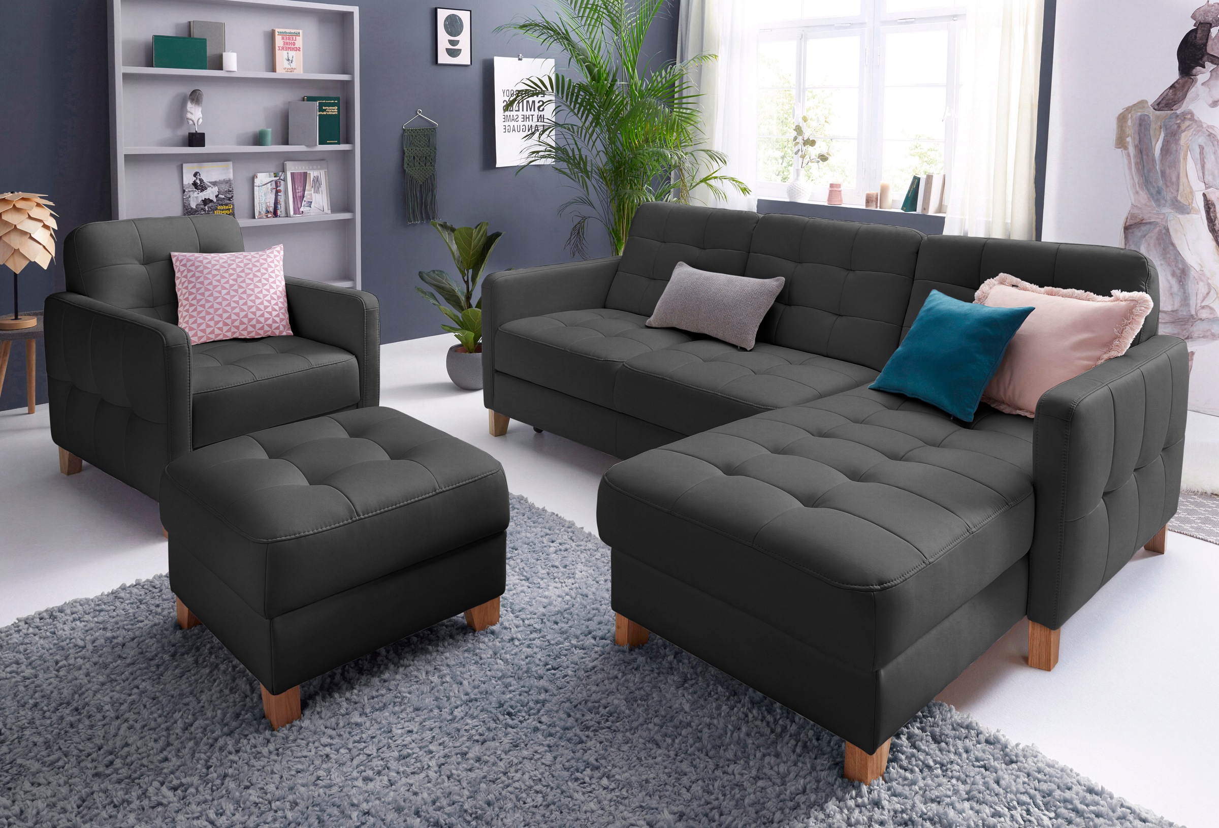 exxpo - sofa fashion Canapé d'angle »Elio, kompakt, bequem & zeitloses Design, Breite 217cm, L-Form« wahlweise mit Bettfunktion