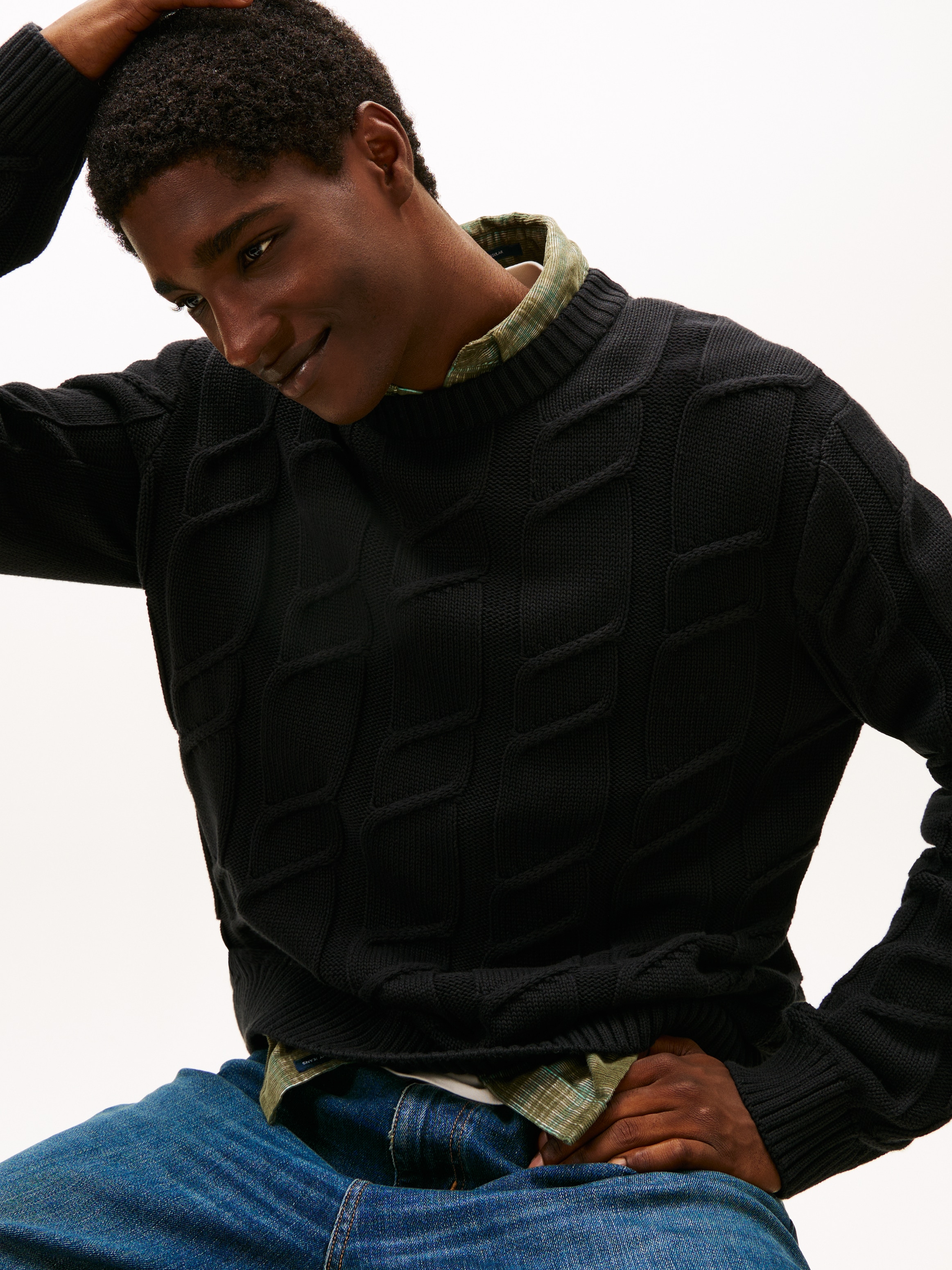 Tommy Jeans Pull à col rond »TJM REG CHUNKY CABLE« Grobstrick mit Zopfmuster, regular fit, Rundhals