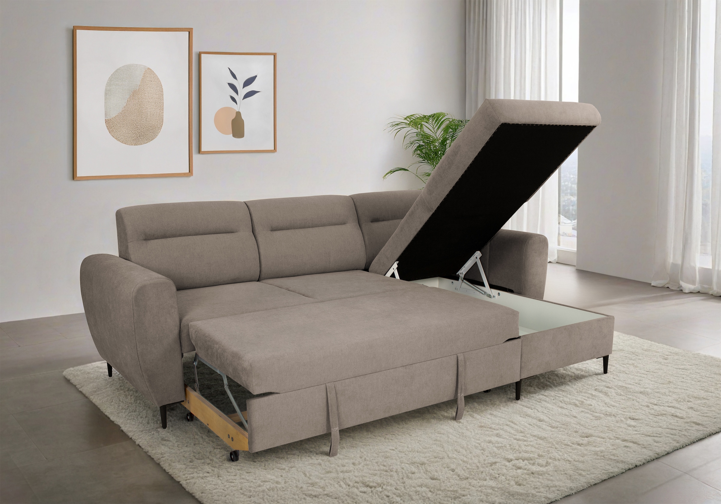 Trends by HG Canapé d'angle »Bella L-Form, B: 248 cm« avec fonction lit et coffre de rangement